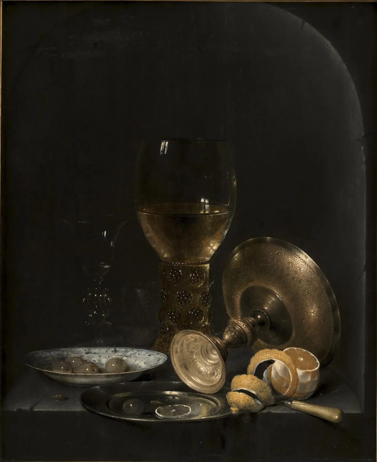 Still life. Breakfast Piece in a Stone Niche, by Unknown, unspecified, 1650