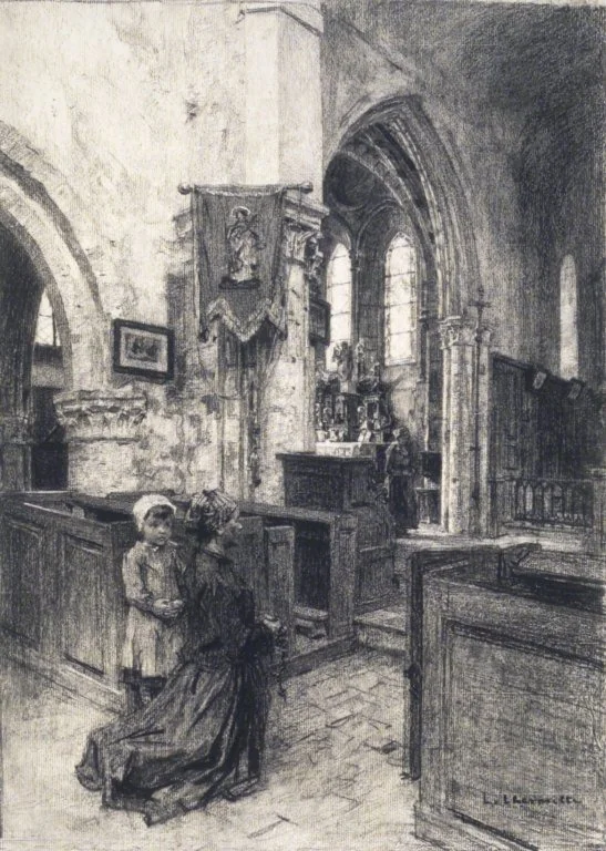The Church of Saint-Eugène (L'Église de Saint-Eugène), by Léon Augustin Lhermitte, charcoal, 1892