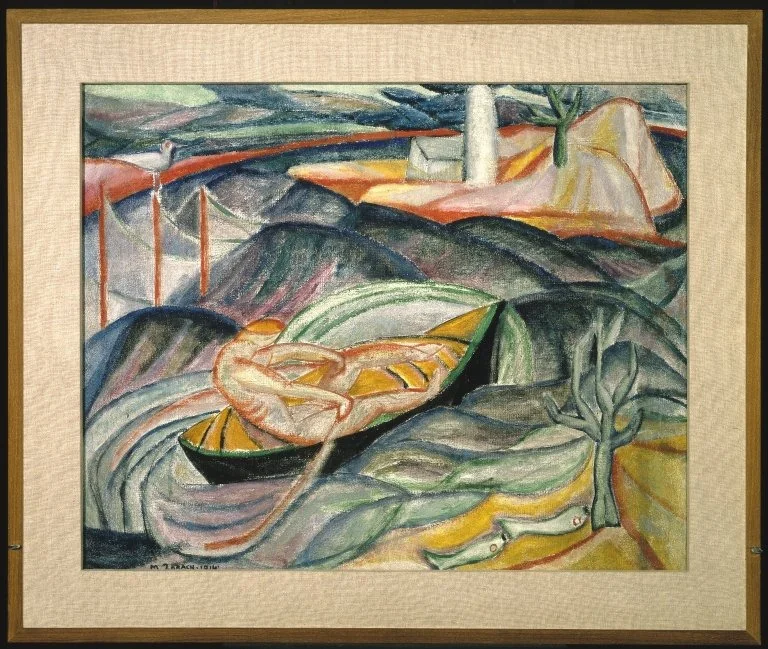 Skiff in Waves (recto) and Figures in Landscape (verso), by Unknown, oil, 1913