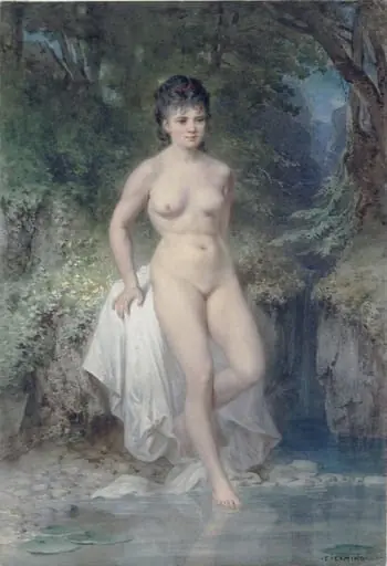Female nude bathing