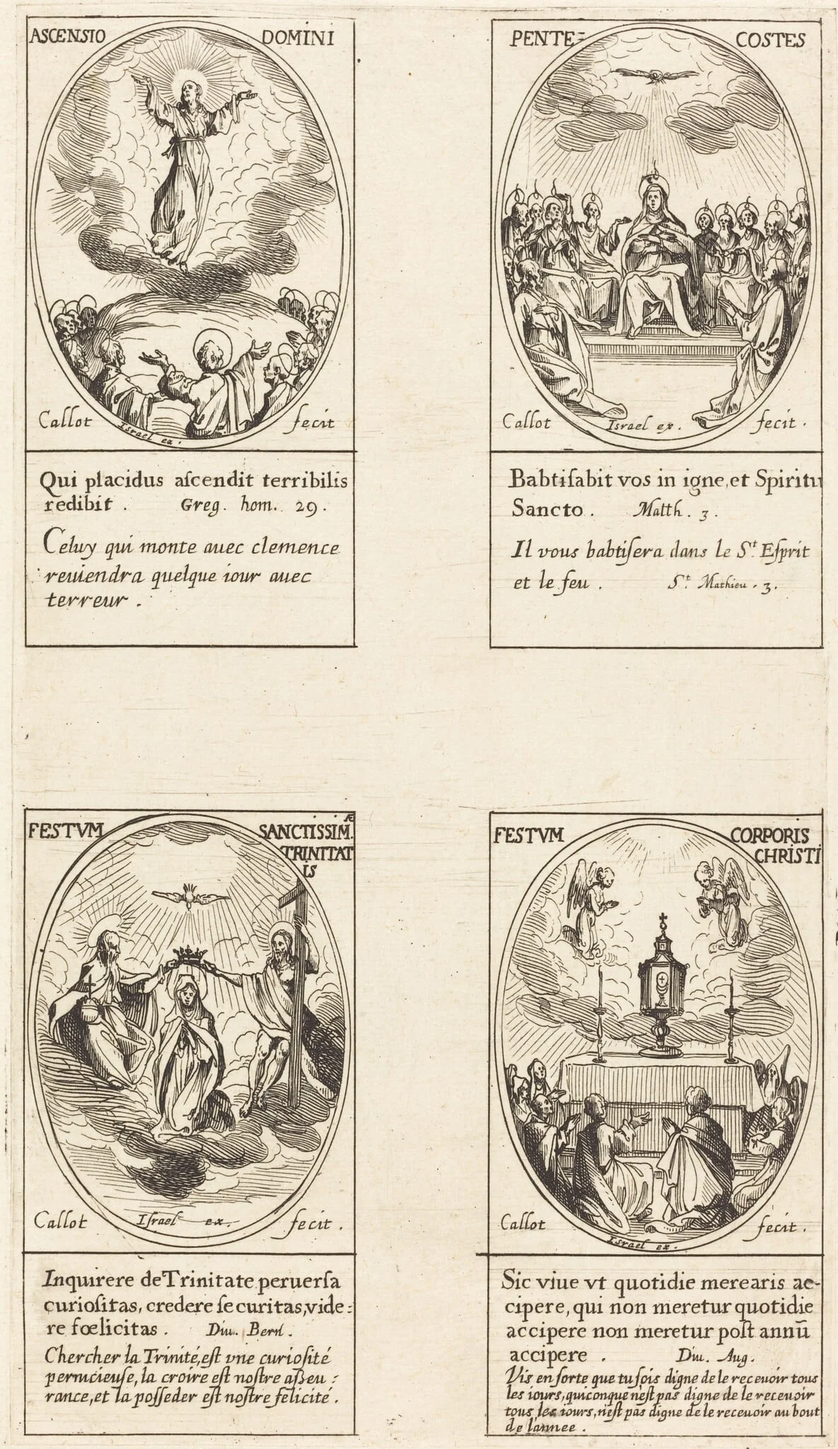 Ascension; Pentacost; Trinity; Corpus Christi, by Jacques Callot, ink, 1634