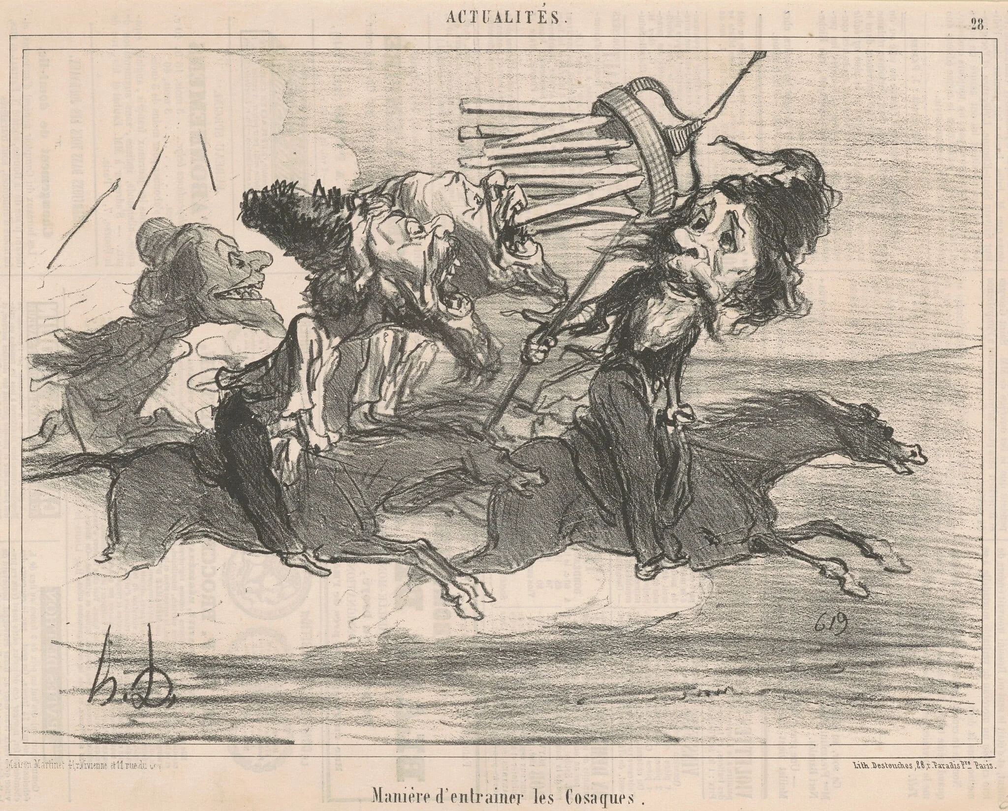 Maniére d'entrainer les cosaques, by Honoré Daumier, ink, 1854