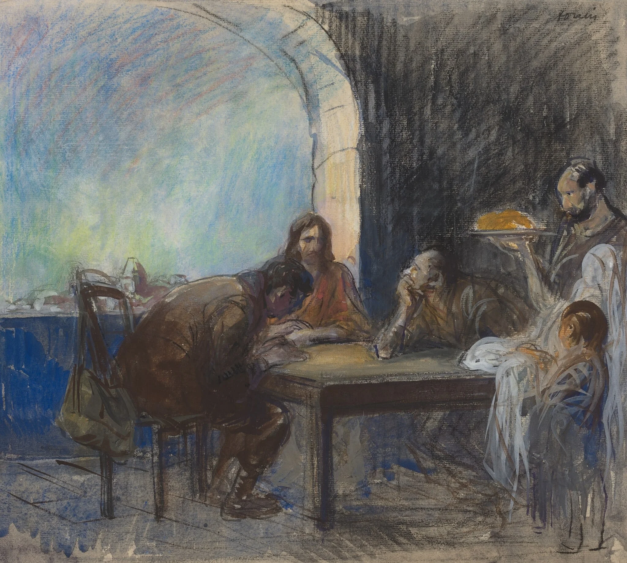 The Supper at Emmaus, by Jean-Louis Forain, chalk, 1912