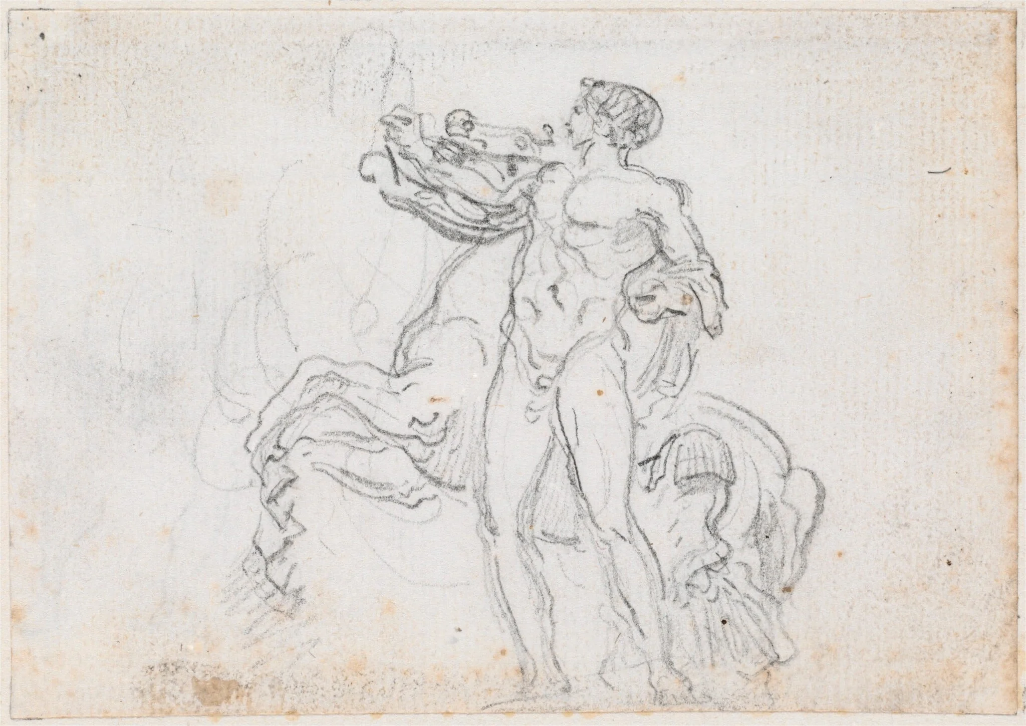 Statue of Alexander and Bucephalus [recto], by Hubert Robert, chalk, 1760