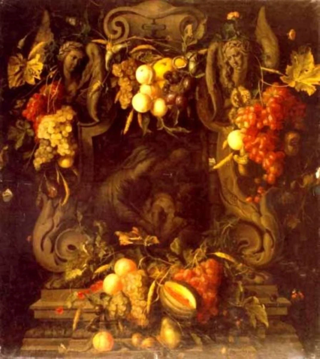 Fructe pe un piedestal antic cu Sfânta Familie, by Joris van Son, unspecified, 1650
