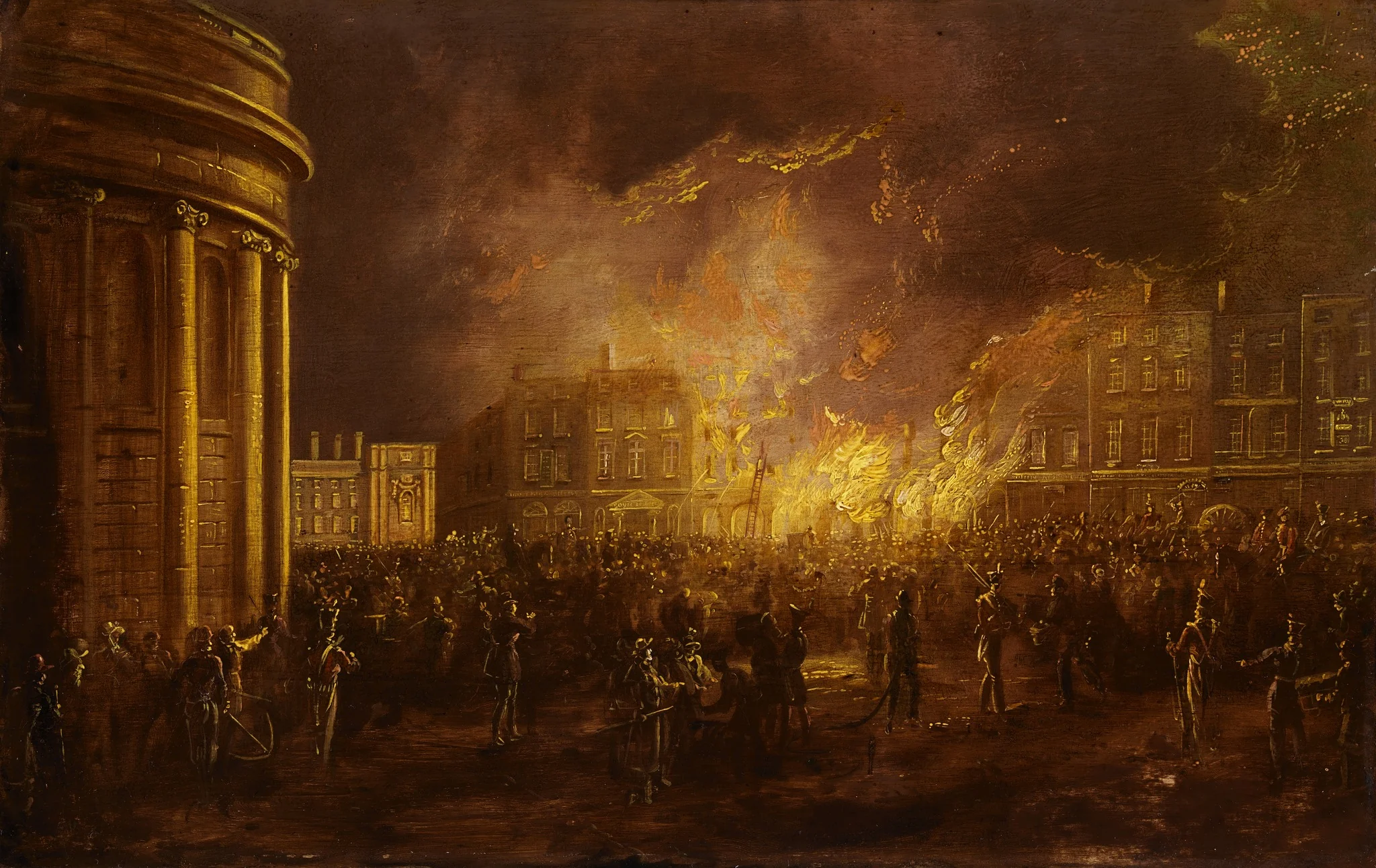The Burning of the Arcade in College Green, Dublin, by William Sadler, unspecified, 1837