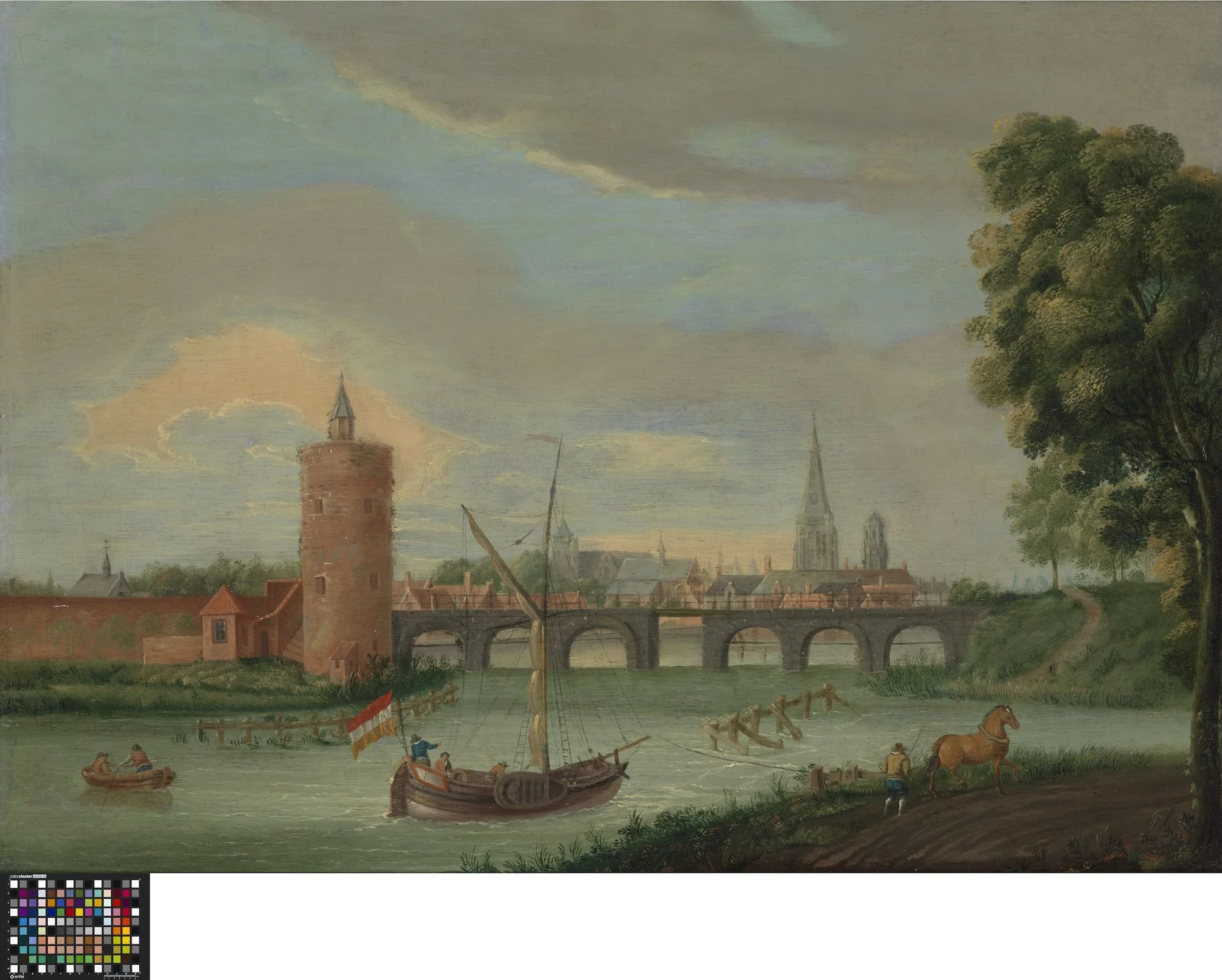 Minnebrug met de Poertoren in Brugge, by Unknown, unspecified, 1800