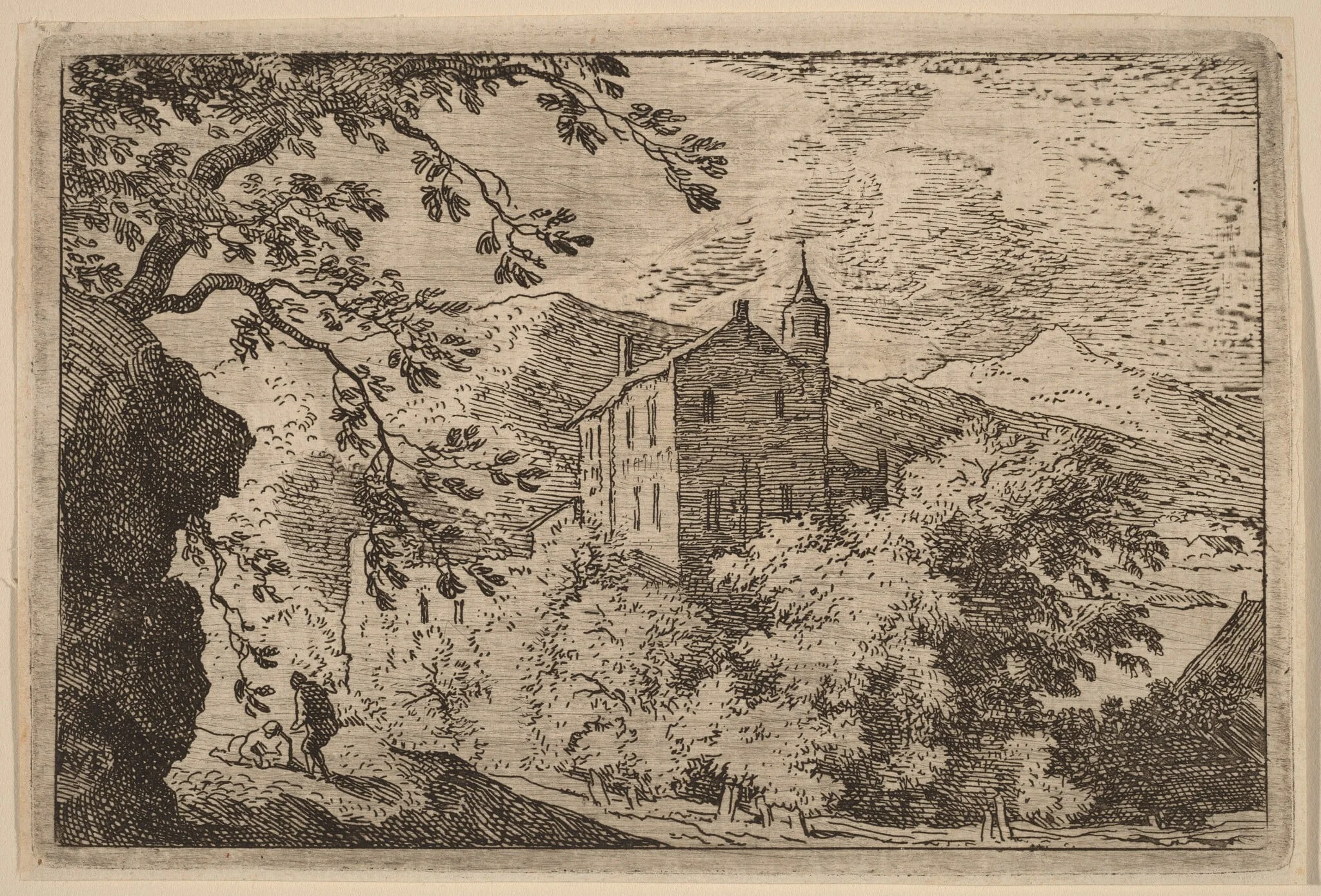 Large House with a Turret, by Allart van Everdingen, ink, 1650