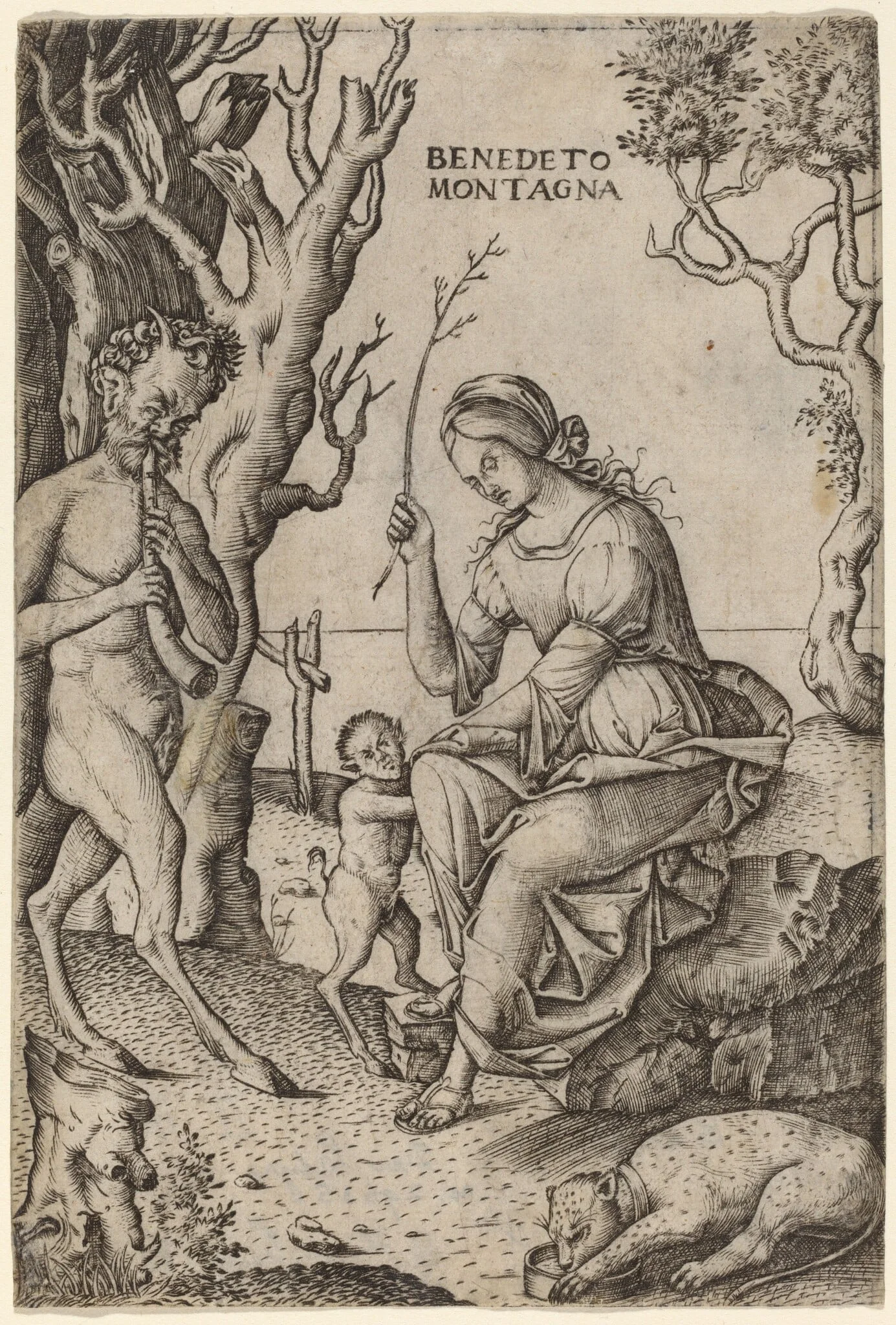 Satyr Family, by Benedetto Montagna, ink, 1516