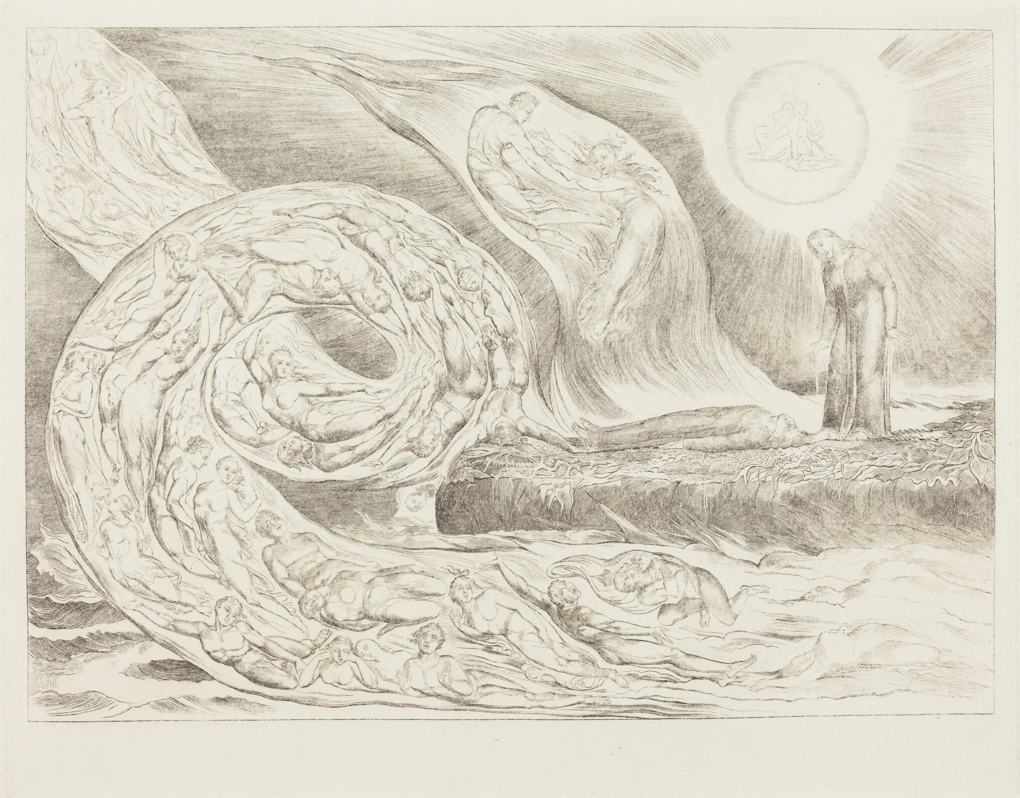 The Circle of the Lustful: Paolo and Francesca, by William Blake, ink, 1827