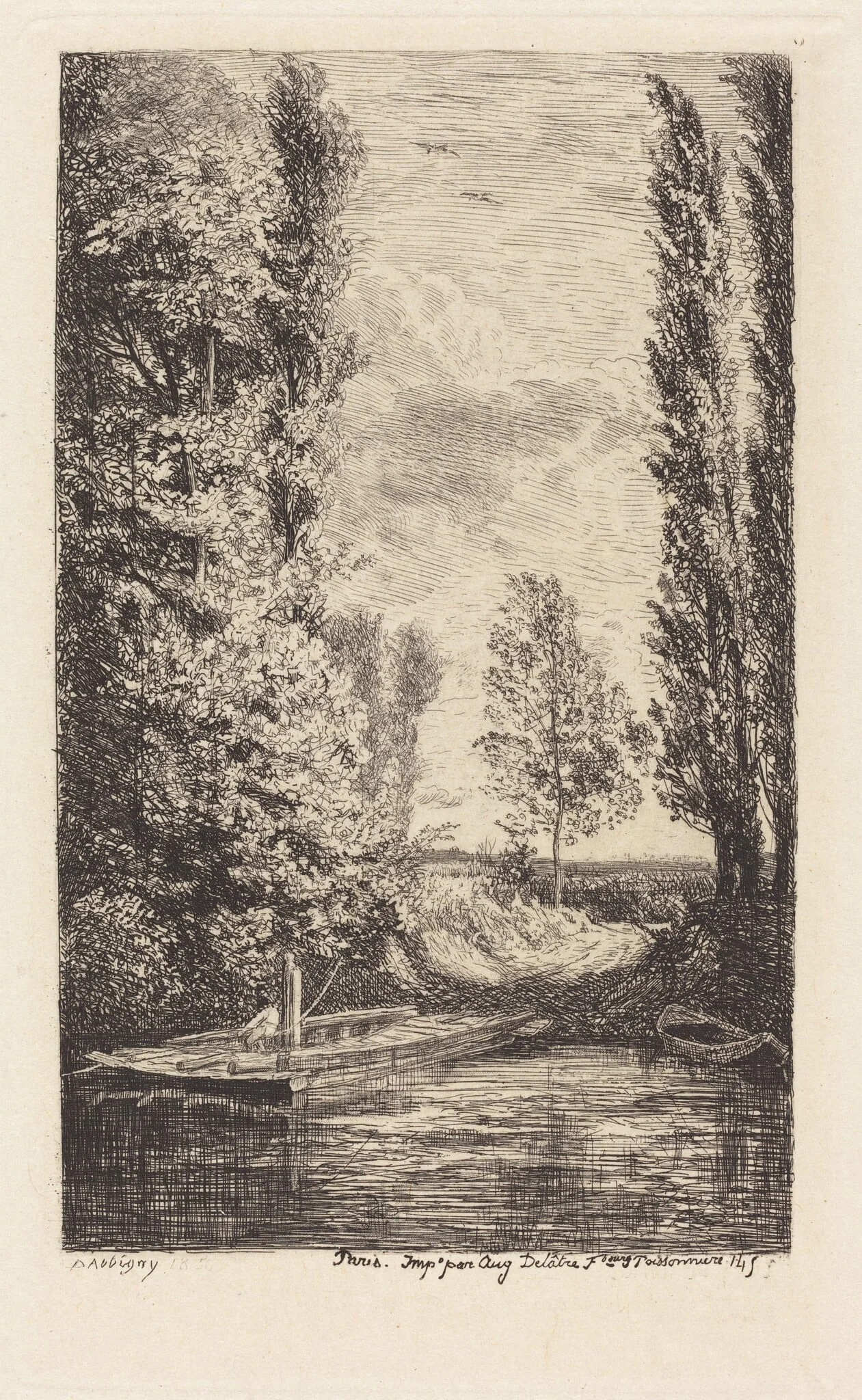 Ferry (Le Bac), by Charles François Daubigny, ink, 1850