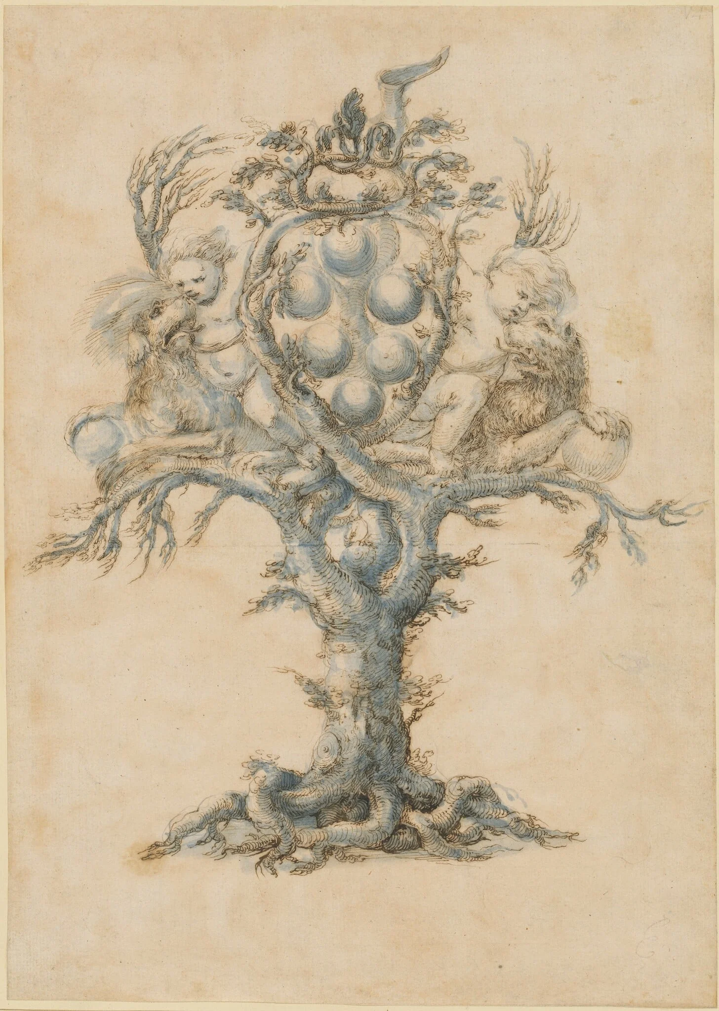 A Wine Decanter with Lions and Putti