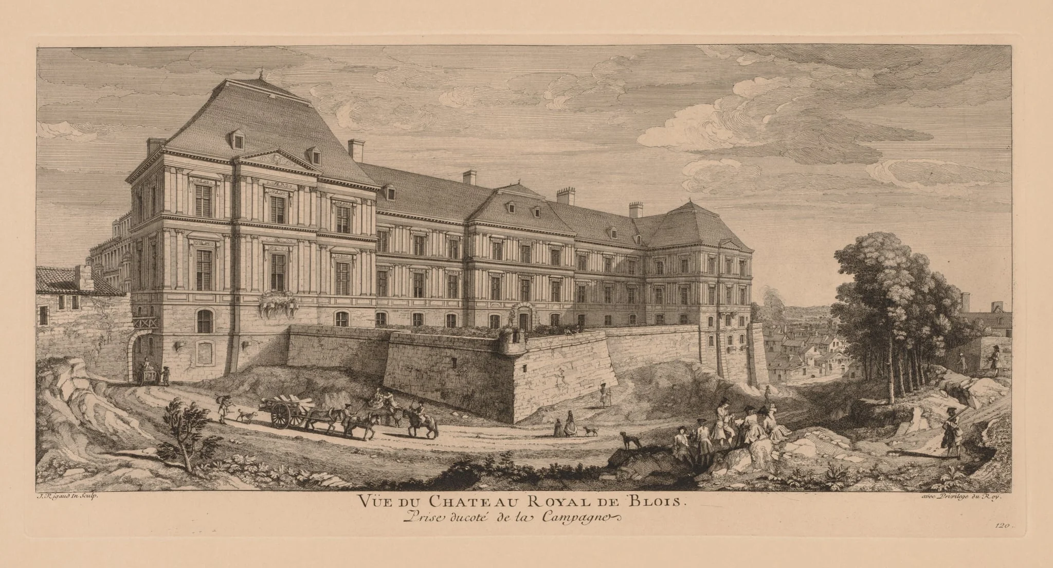 Vue du Château royal de Blois, prise du côté de la campagne, by Jacques Rigaud, 1727