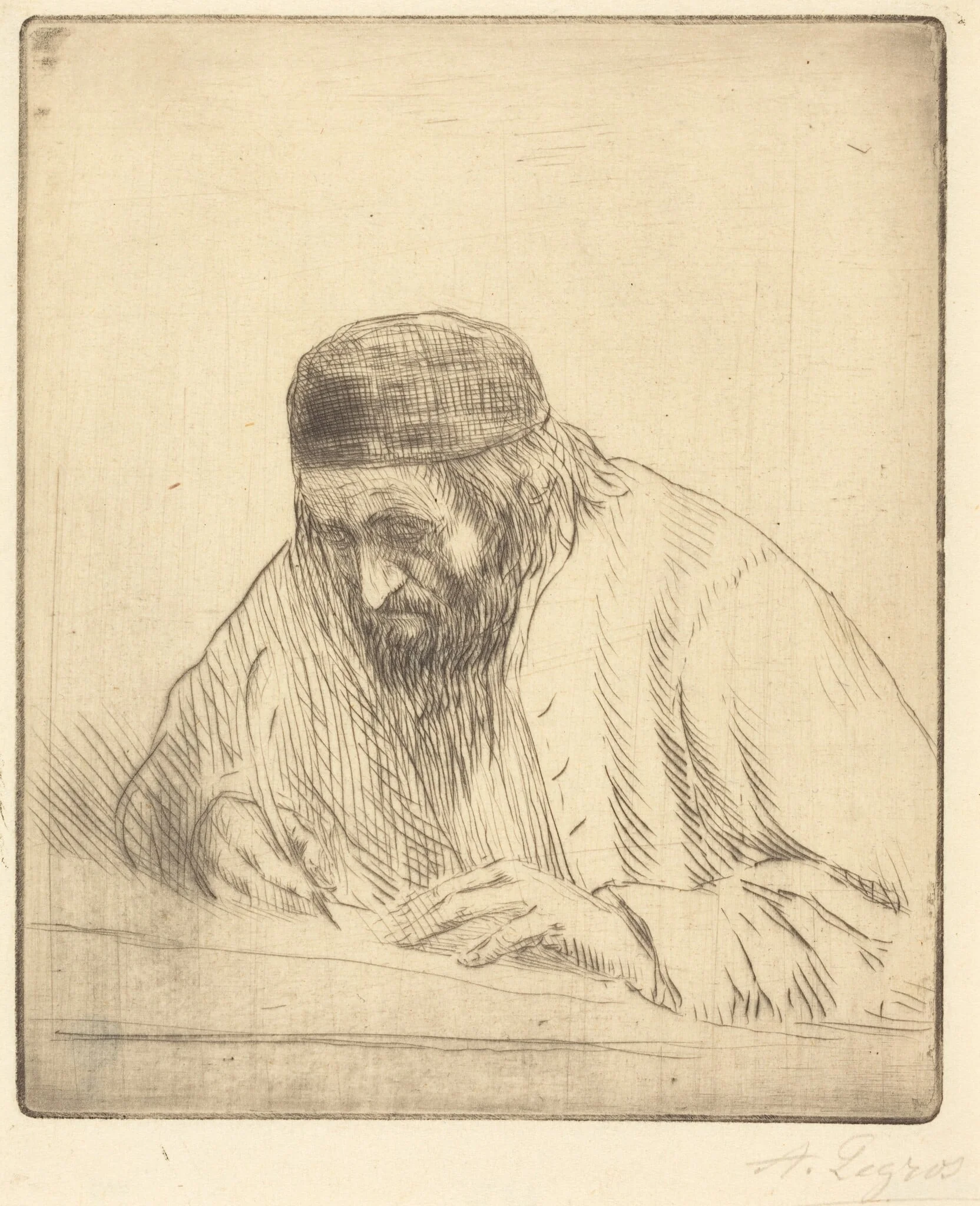 Writer (L'ecrivain), by Alphonse Legros, ink, 1874
