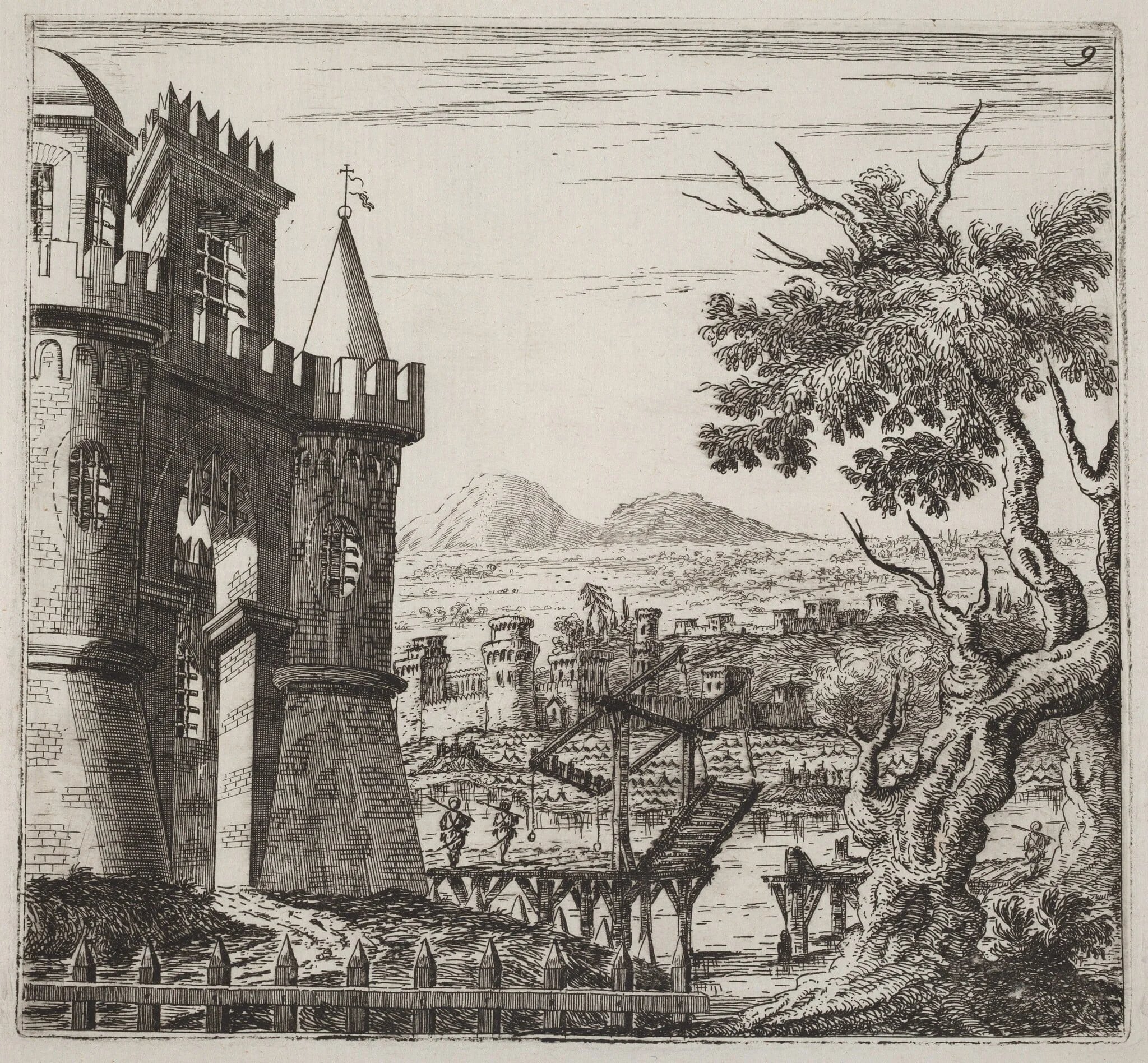 Landscape with a Castle and a Drawbridge, by Giuseppe Antonio Landi, ink, 1753