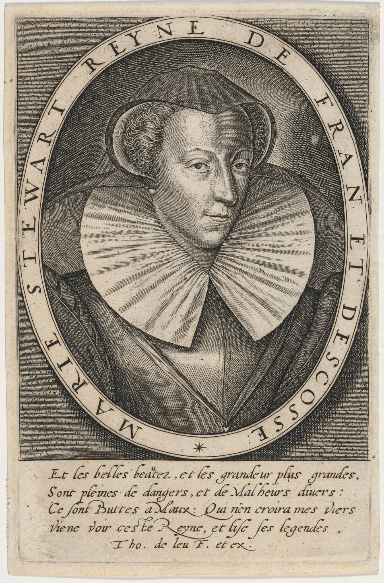 Mary, Queen of Scots, by Thomas de Leu, ink, 1590