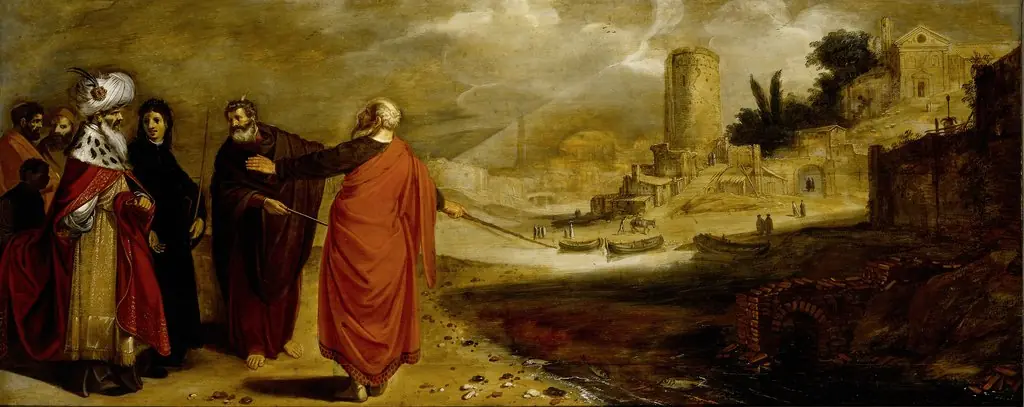 Aaron changing the water of the river into blood