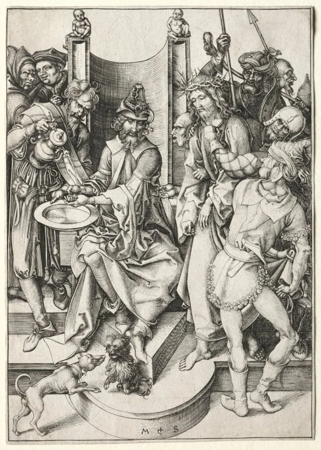 The Passion:  Christ Before Pilate, by Martin Schongauer, 1480