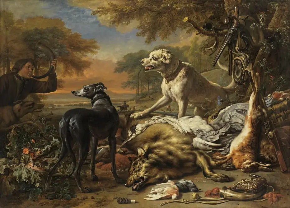 Hunting still life with wolf