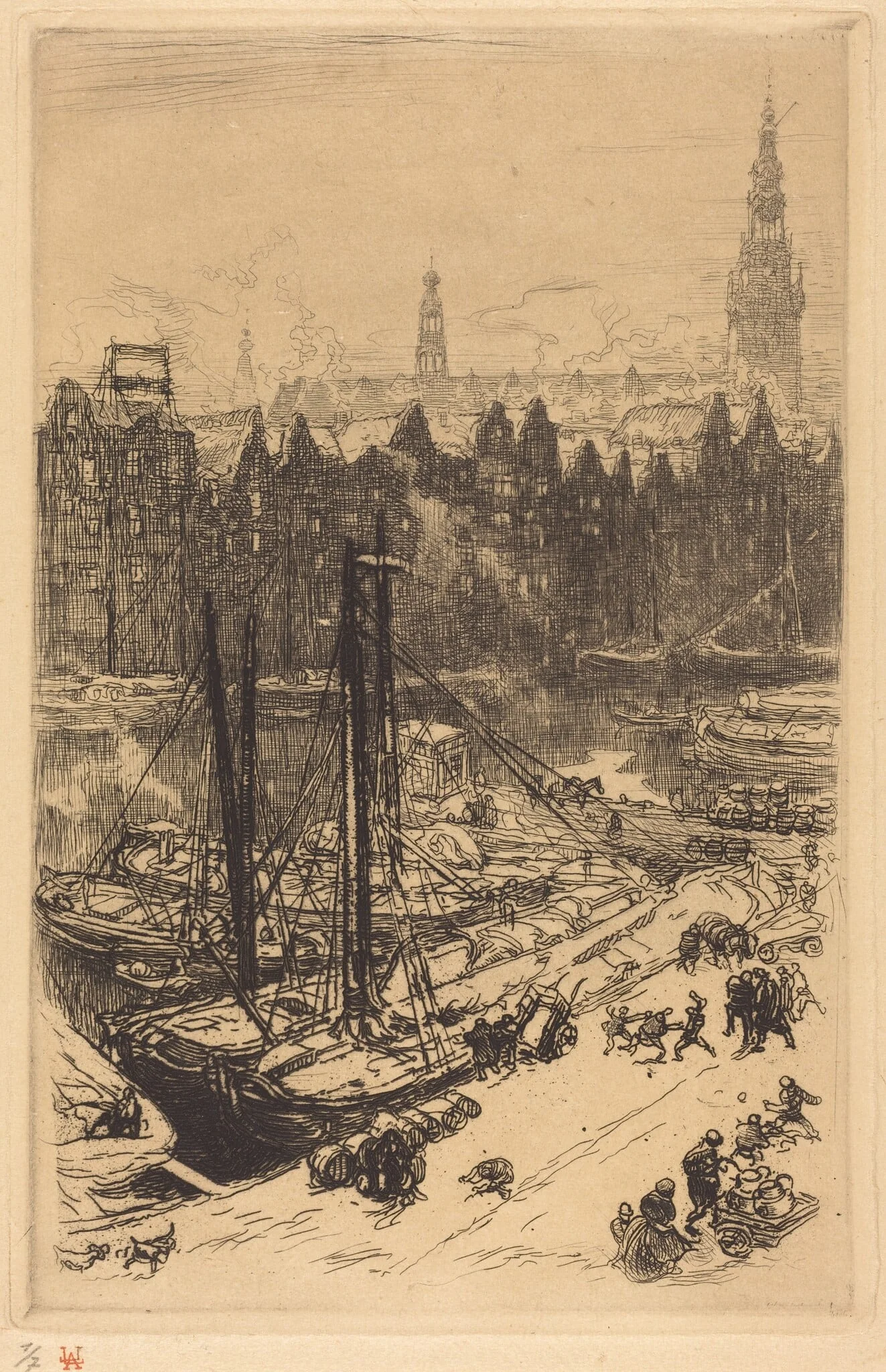 Amsterdam Seen from Victoria Hotel (Amsterdamvue de Victoria Hotel), by Auguste Lepère, ink, 1901