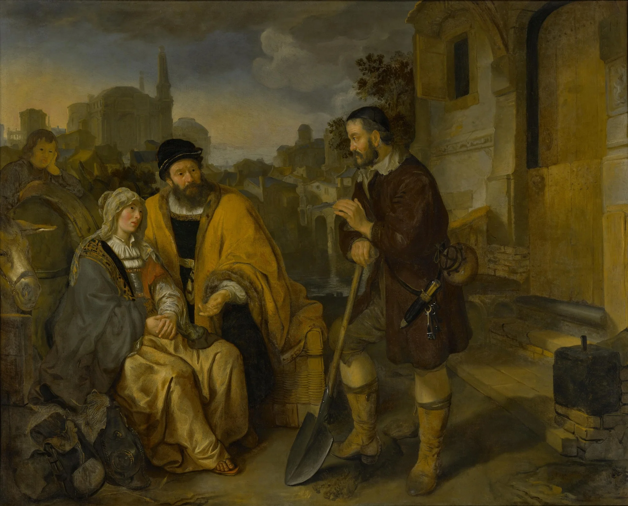 The field worker from Gibeah offers shelter to the Levite and his concubine, by Gerbrand van den Eeckhout, paint, 1645