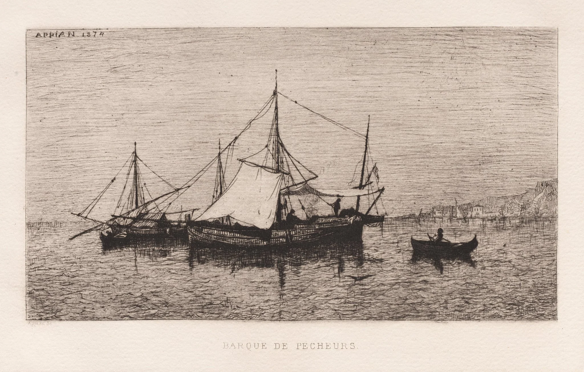 Fishing Boat/Coastal Shipping Boat (Italian Coast) (Barque de Pecheurs/Barque de Cabotage (Côtes d'Italie), by Adolphe Appian, 1874