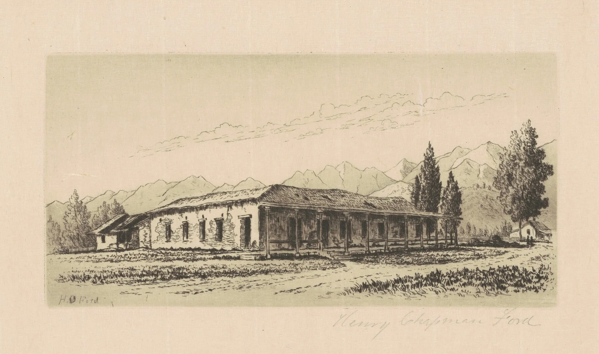 Aguirre House (Santa Barbara), by Henry Chapman Ford, ink, 1880