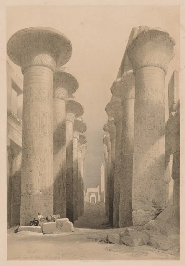 Egypt and Nubia:  Volume I - No. 20, Great Hall at Karnak, Thebes, by Louis Haghe, 1838