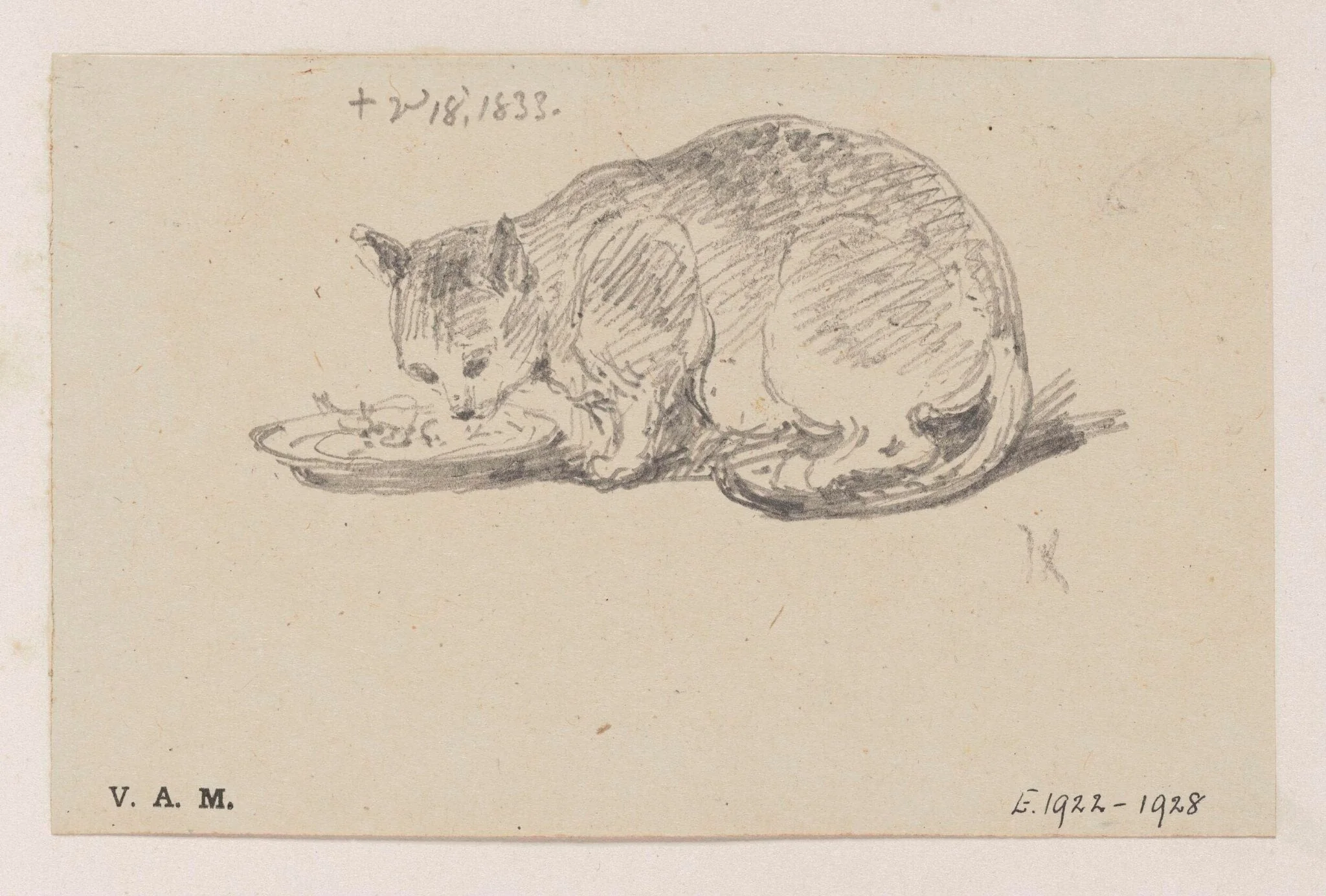 A cat eating from a plate, by George Chinnery, 10