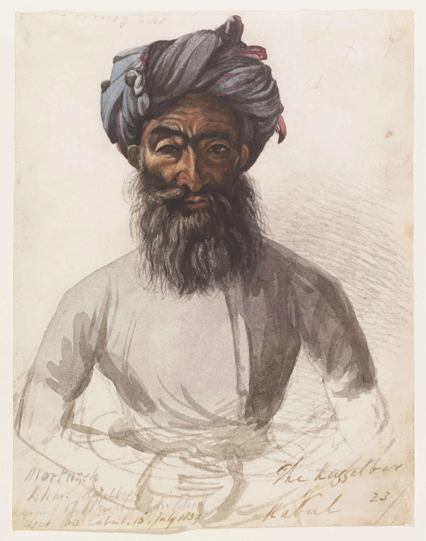 The Kuzzelbash of Kabul, by Godfrey Thomas Vigne, watercolor, 1836