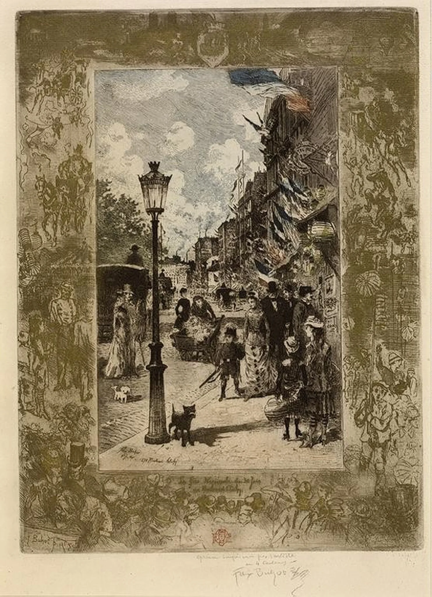 La Fête nationale au Boulevard Clichy (National Holiday on the Boulevard de Clichy), by Félix-Hilaire Buhot, ink, 1878