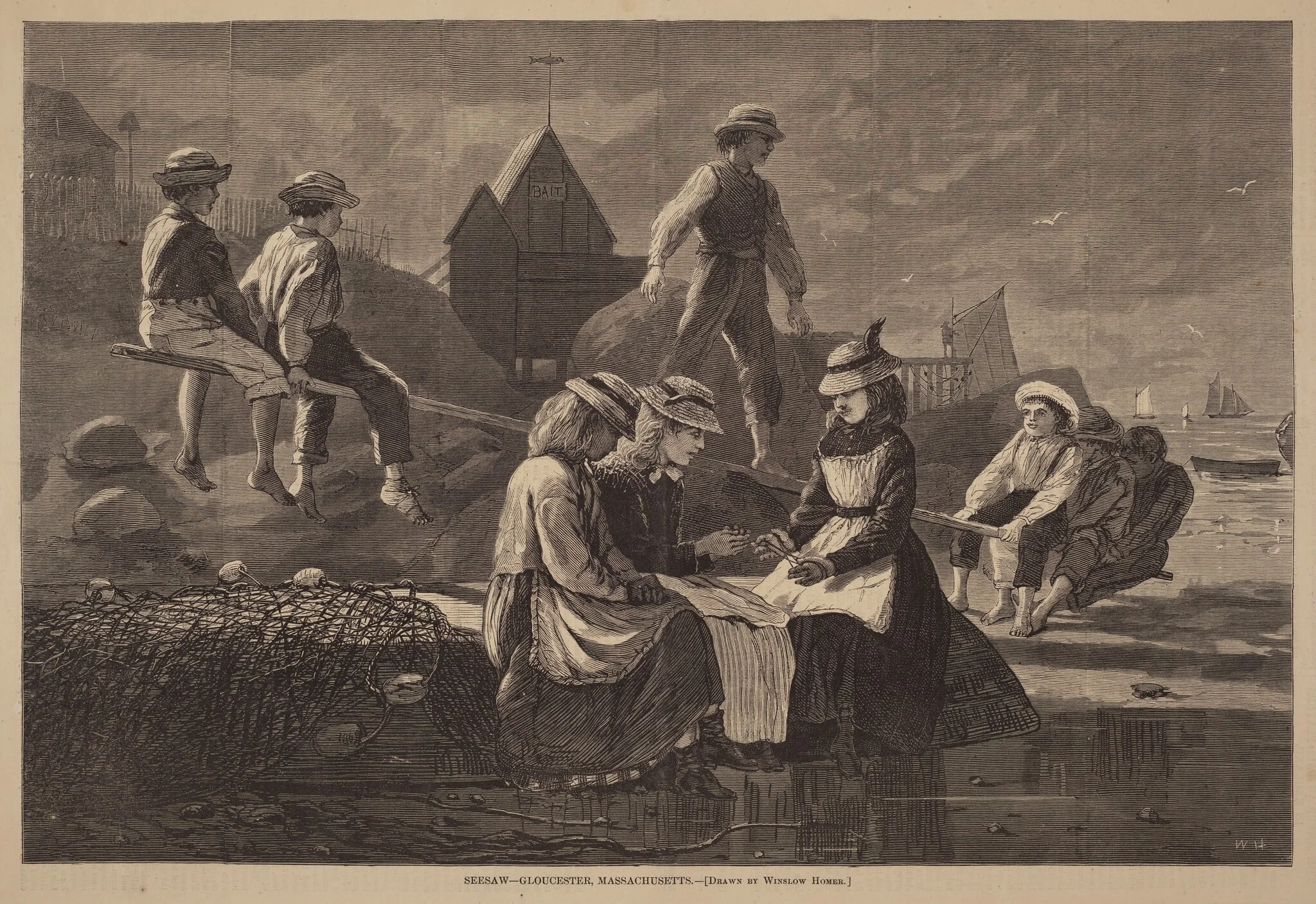 Seesaw - Gloucester, Massachusetts, by American 19th Century, ink, 1874