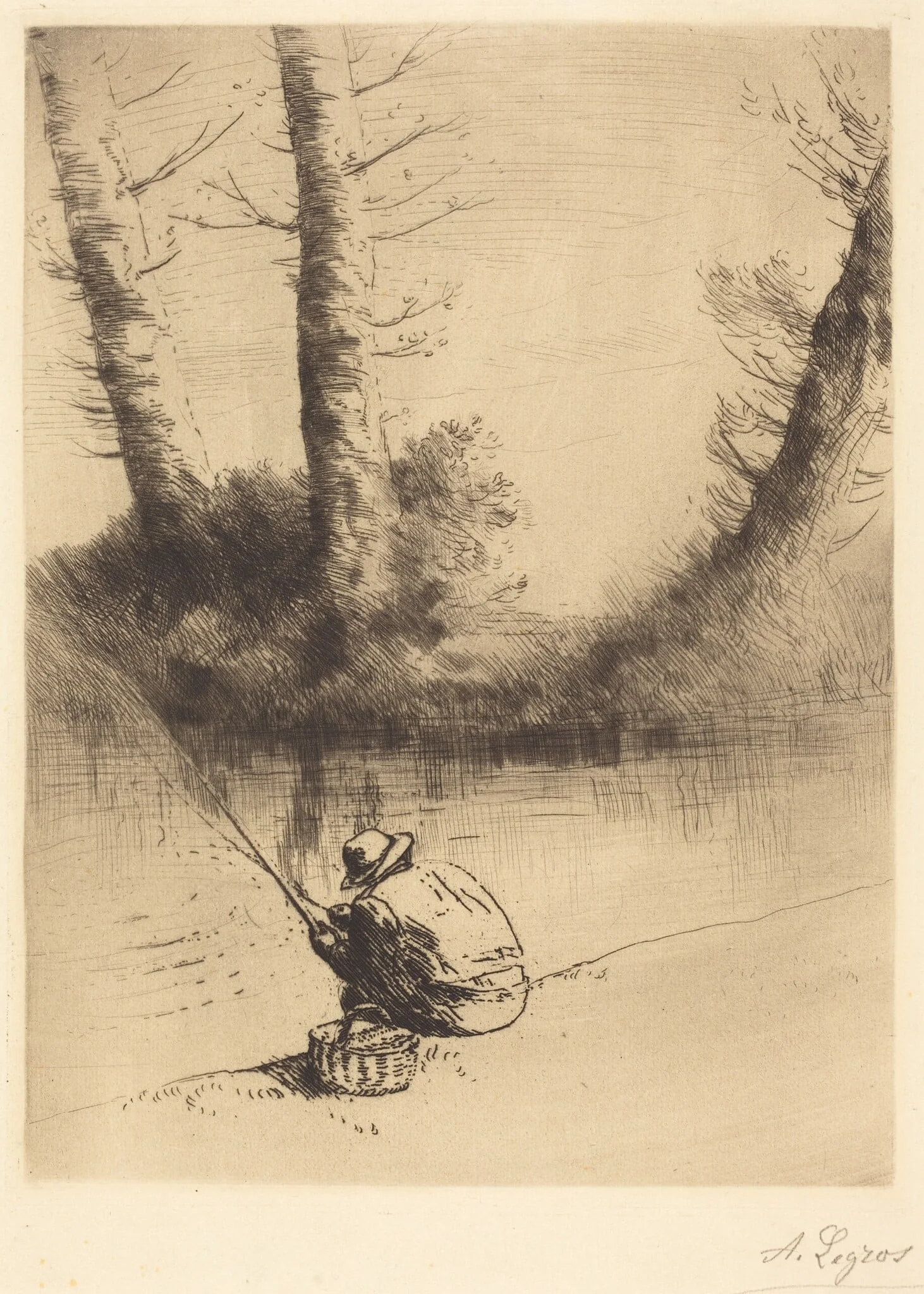 Angler (Le pecheur a la ligne), by Alphonse Legros, ink, 1874
