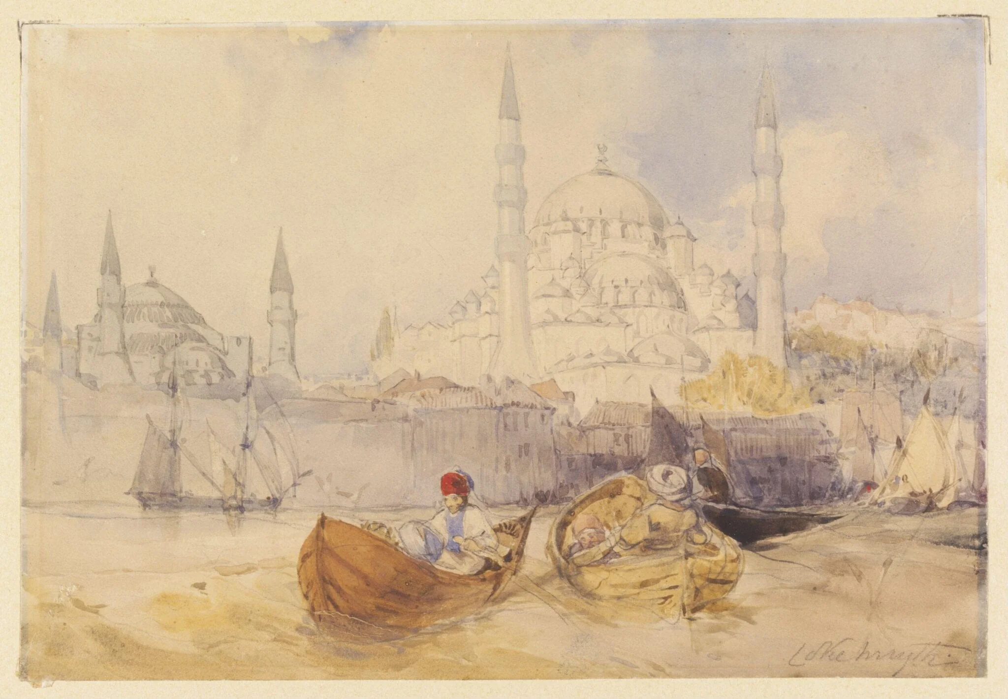 Yeni Valide Camii [New Mosque] and Haghia Sophia from the Golden Horn, by John Richard Coke Smyth, watercolor, 1836