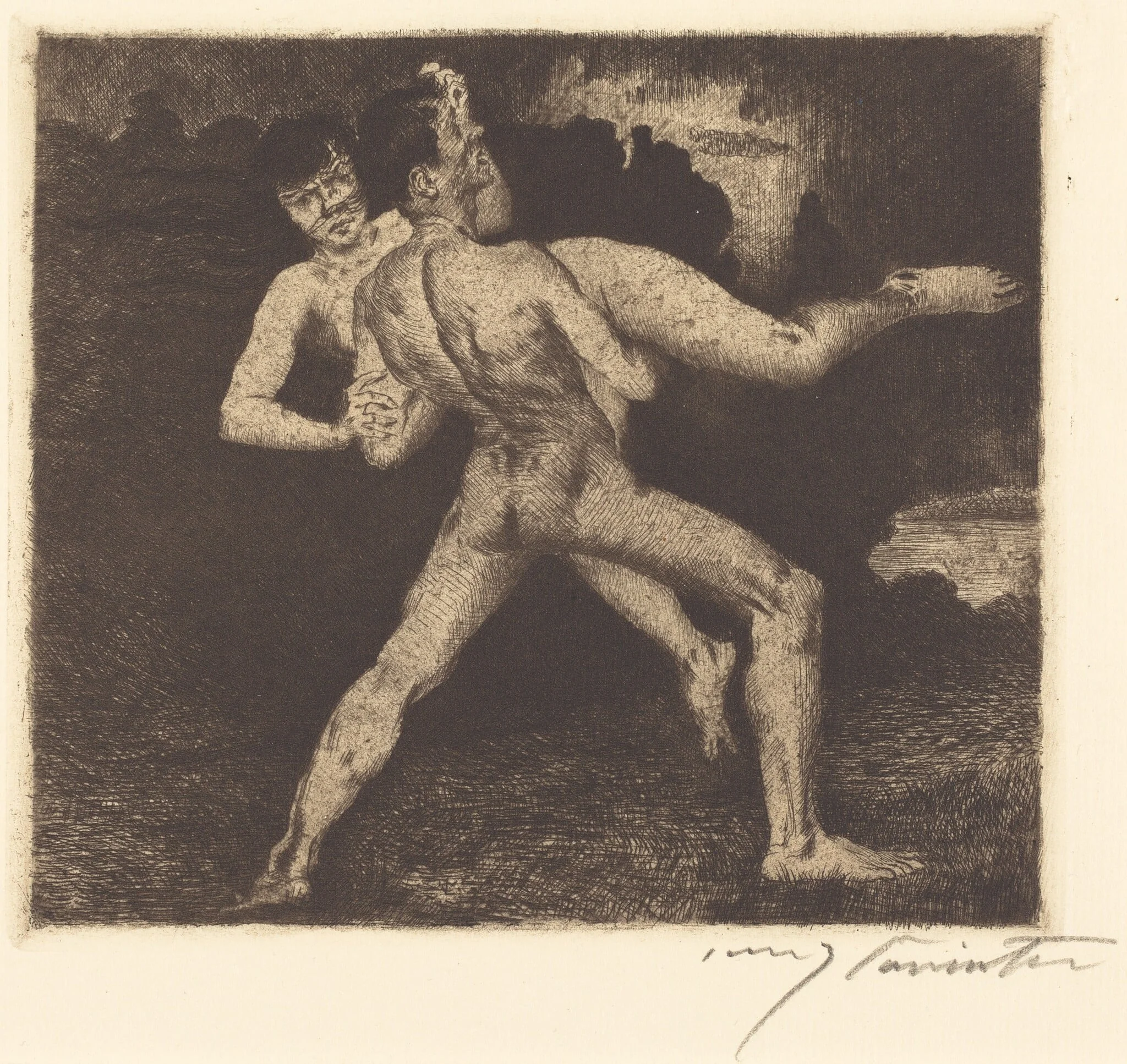 Entführung (Abduction), by Lovis Corinth, ink, 1894