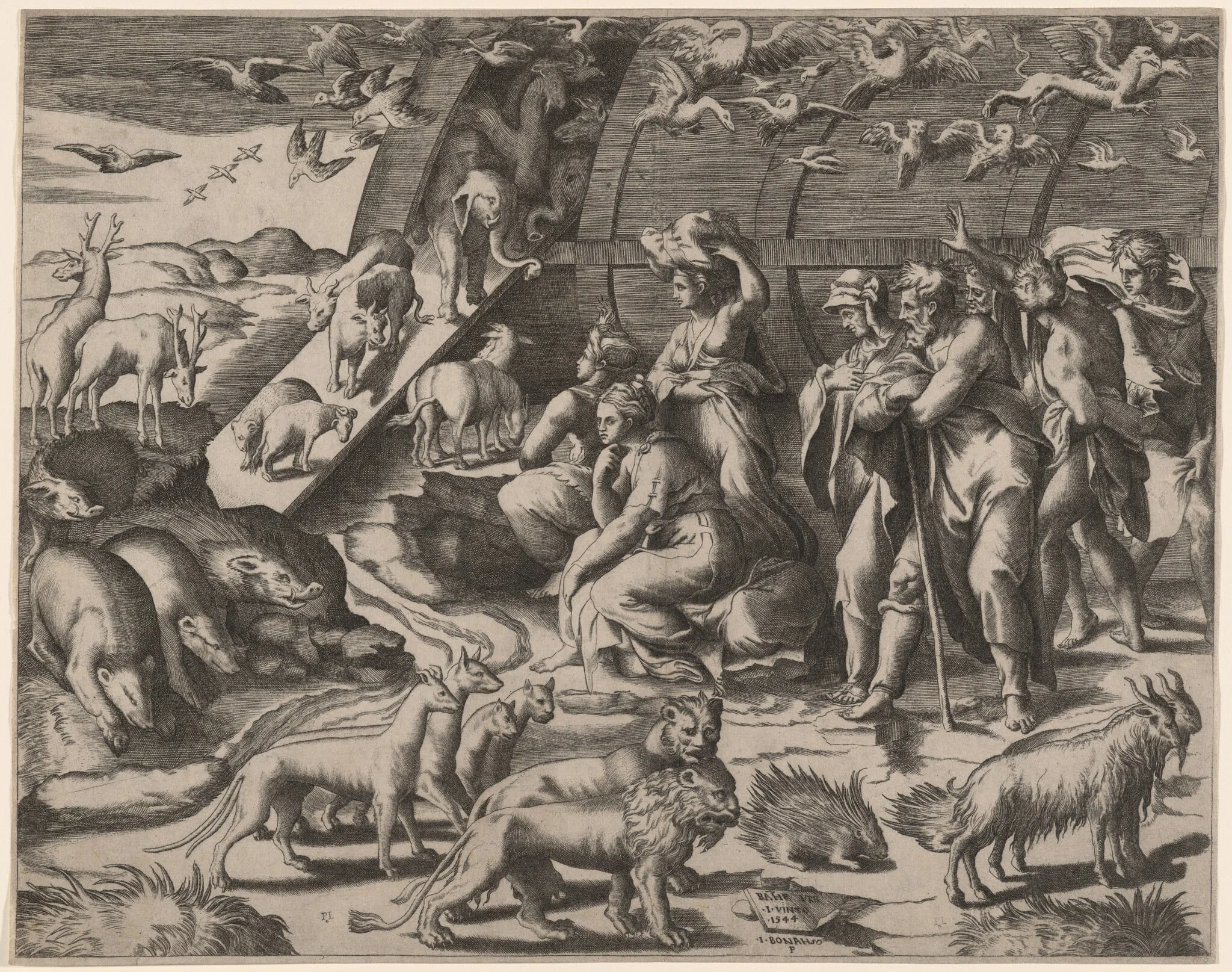Noah Leaving the Ark, by Giulio Bonasone, ink, 1544
