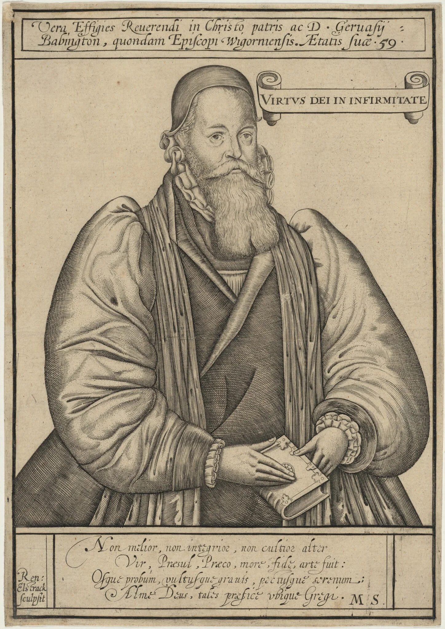 Gervase Babington, Bishop, by Renold Elstrack, ink, 1598