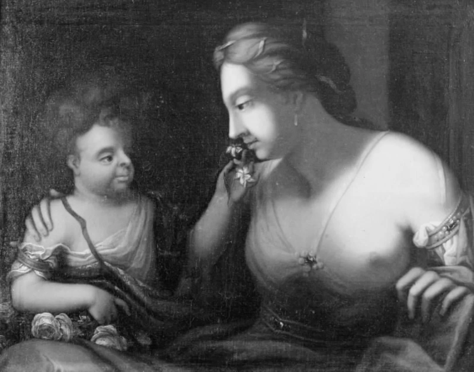 Et barn lader sin moder lugte til nogle blomster, by Unknown, 1750