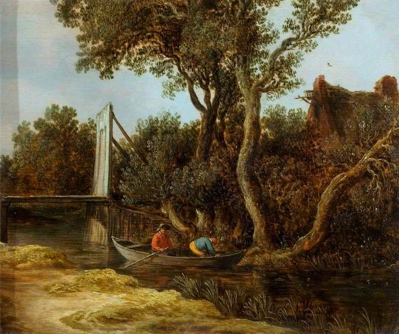 Landscape with a Stream, by Jan van Goyen, oil, 1628
