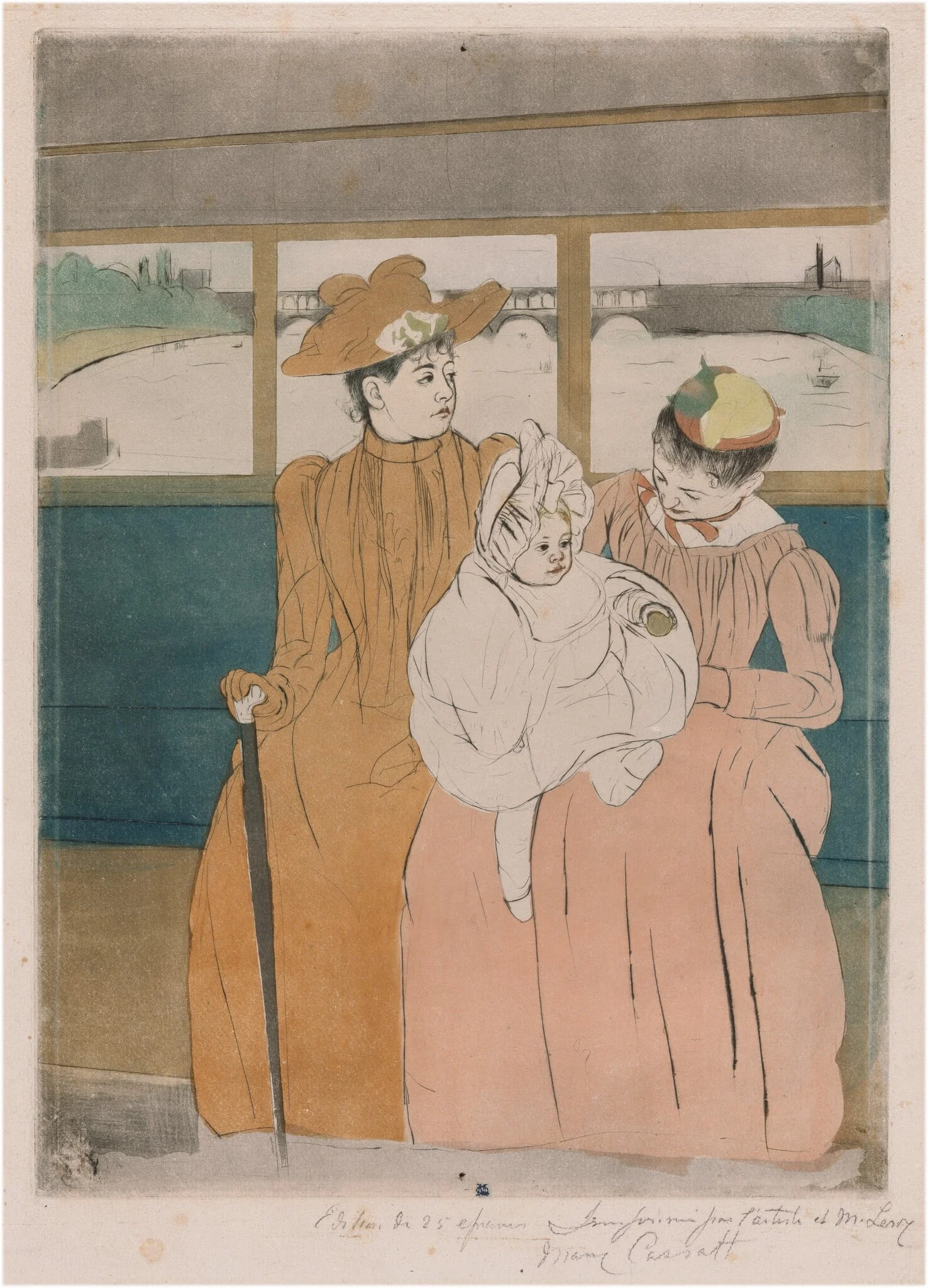 In the Omnibus, by Mary Cassatt, ink, 1890