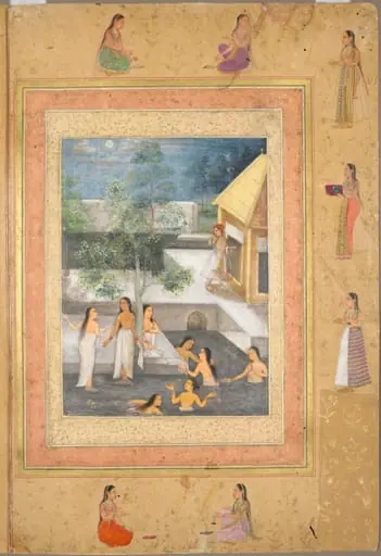 Harem night-bathing scene, from the Late Shah Jahan Album (recto)