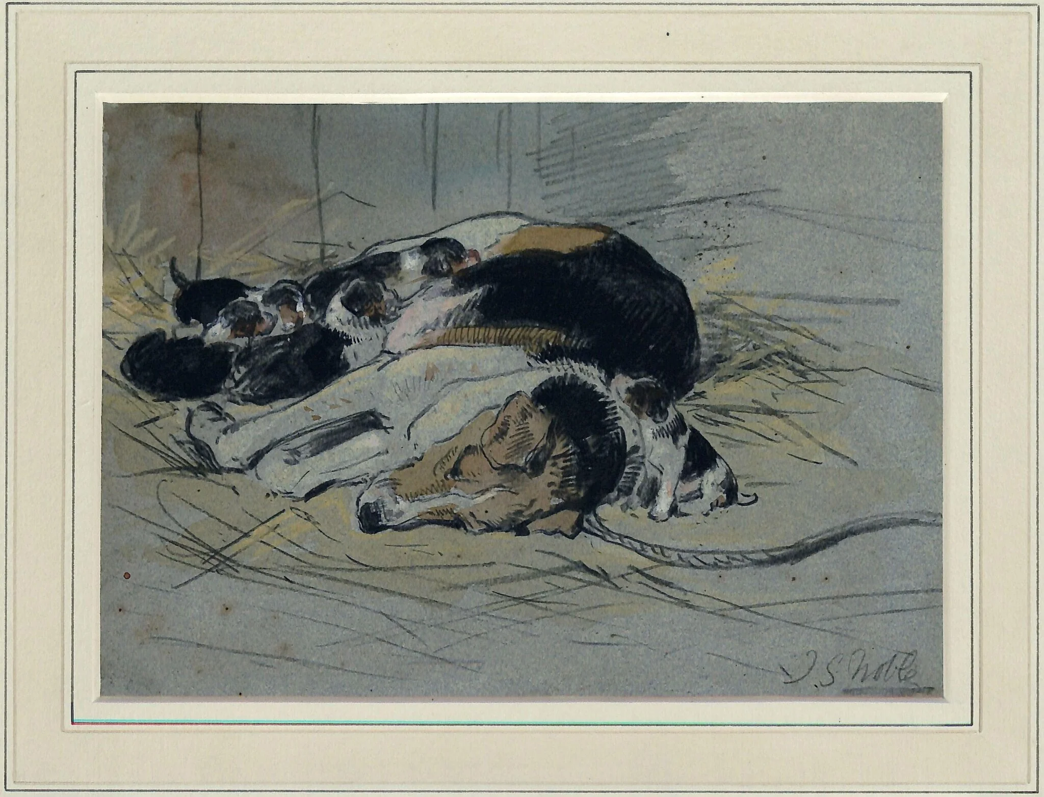 Fox-hound and Pups, by John Sargent Noble, watercolor, 1885