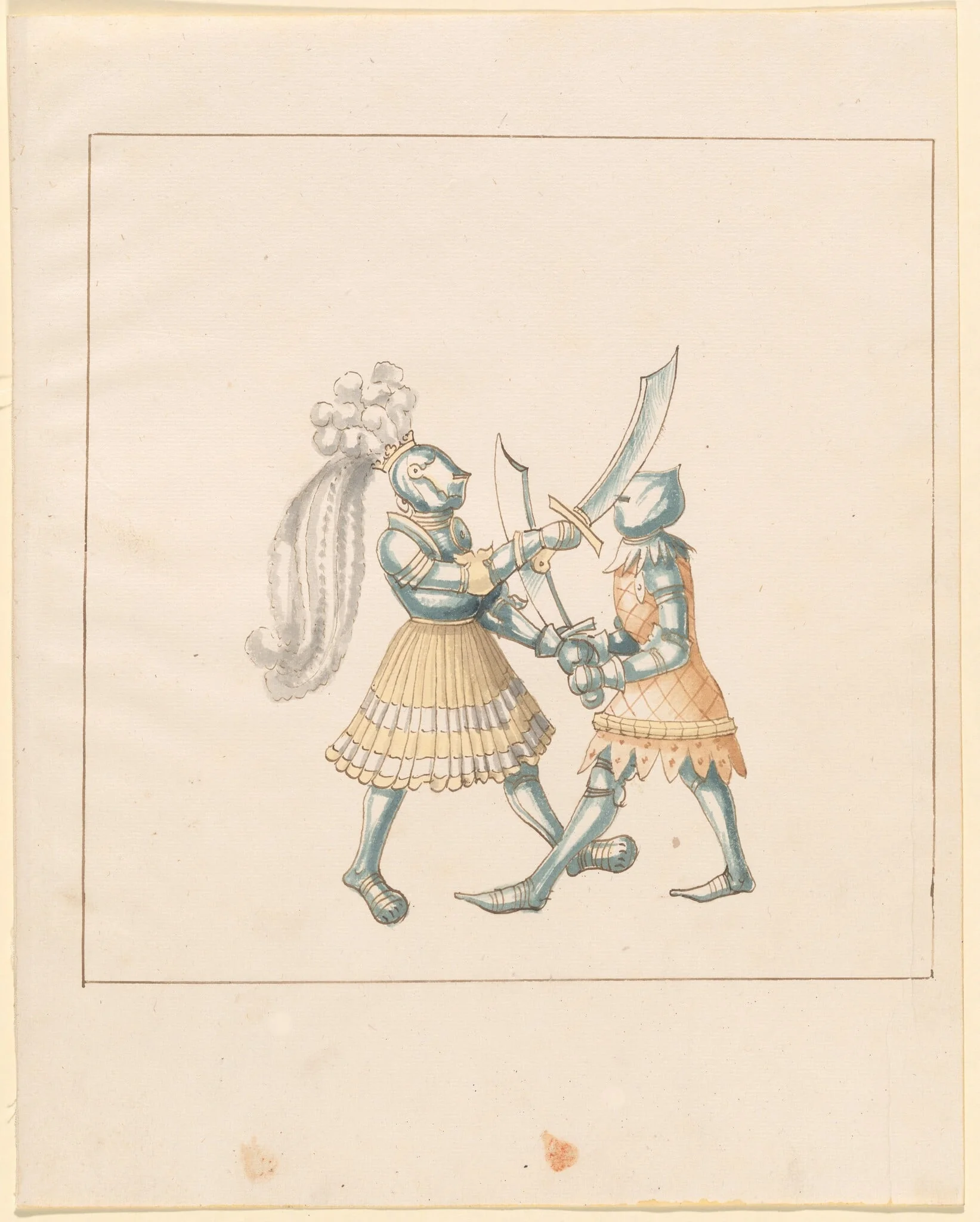Foot Combat with Falchions, by German 16th Century, ink, 1514