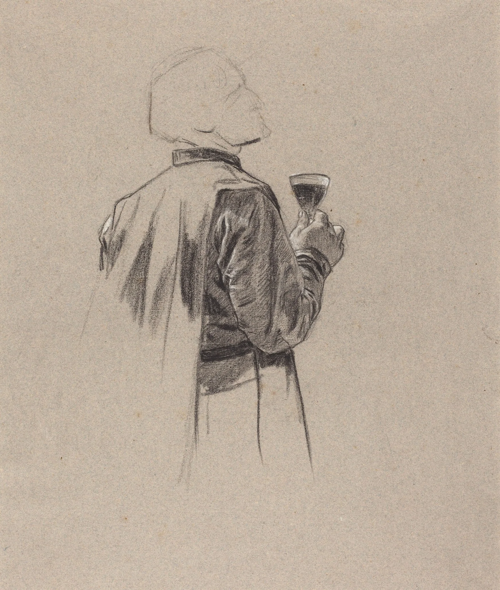 A Bearded Gentleman with a Glass of Wine, by Charles-Louis-Lucien Müller, chalk, 1864
