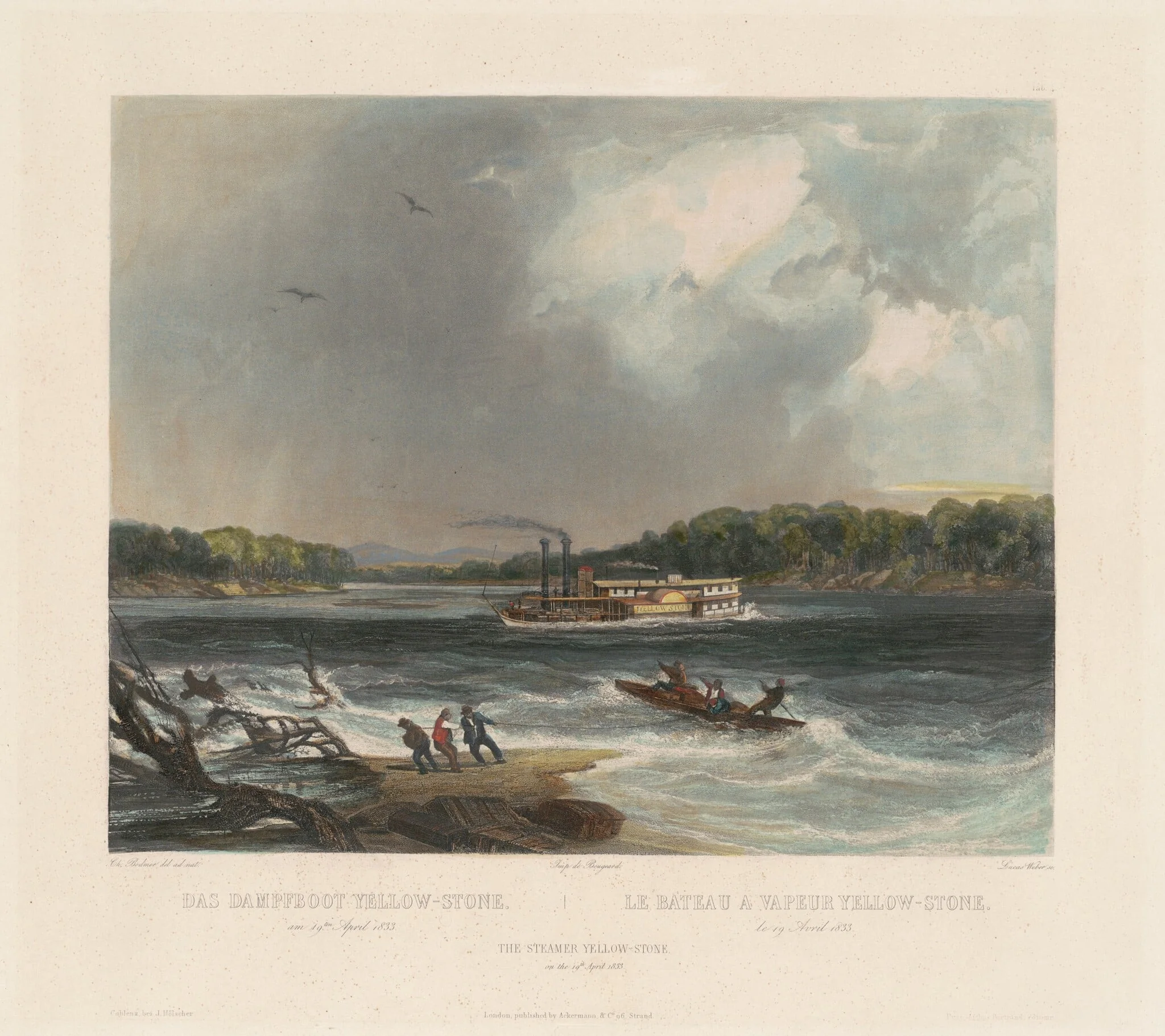 The Steamer Yellow-stone, by Karl Bodmer, ink, 1839