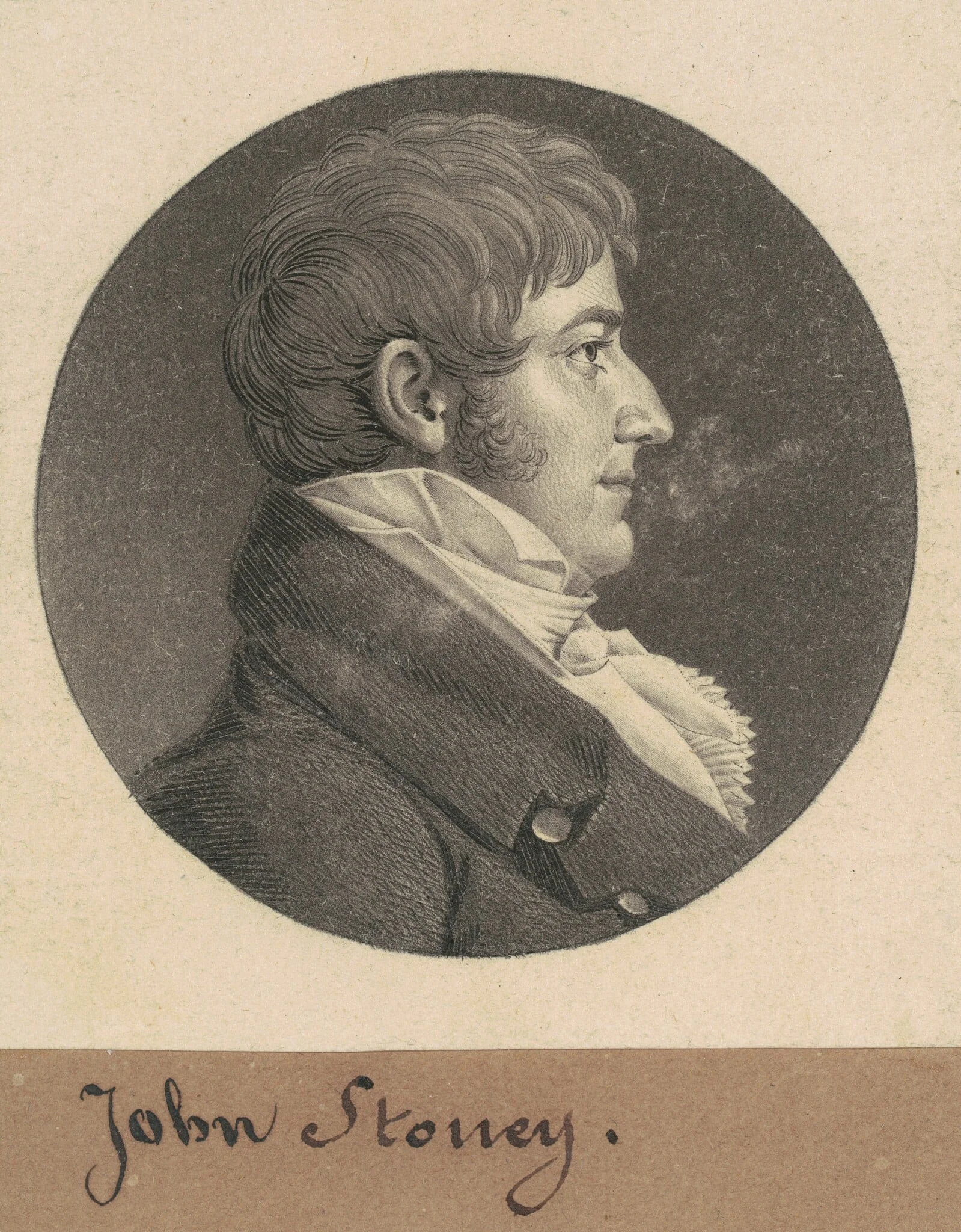 John Stoney, by Charles Balthazar Julien Févret de Saint-Mémin, ink, 1809
