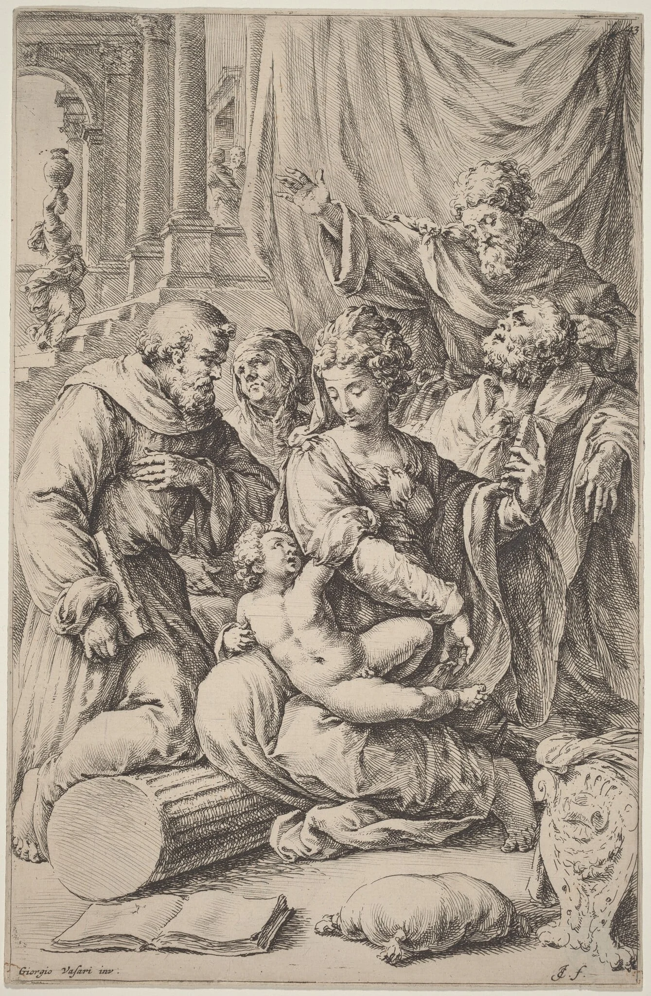 Holy Family with Saints, by Jan de Bisschop, ink, 1671