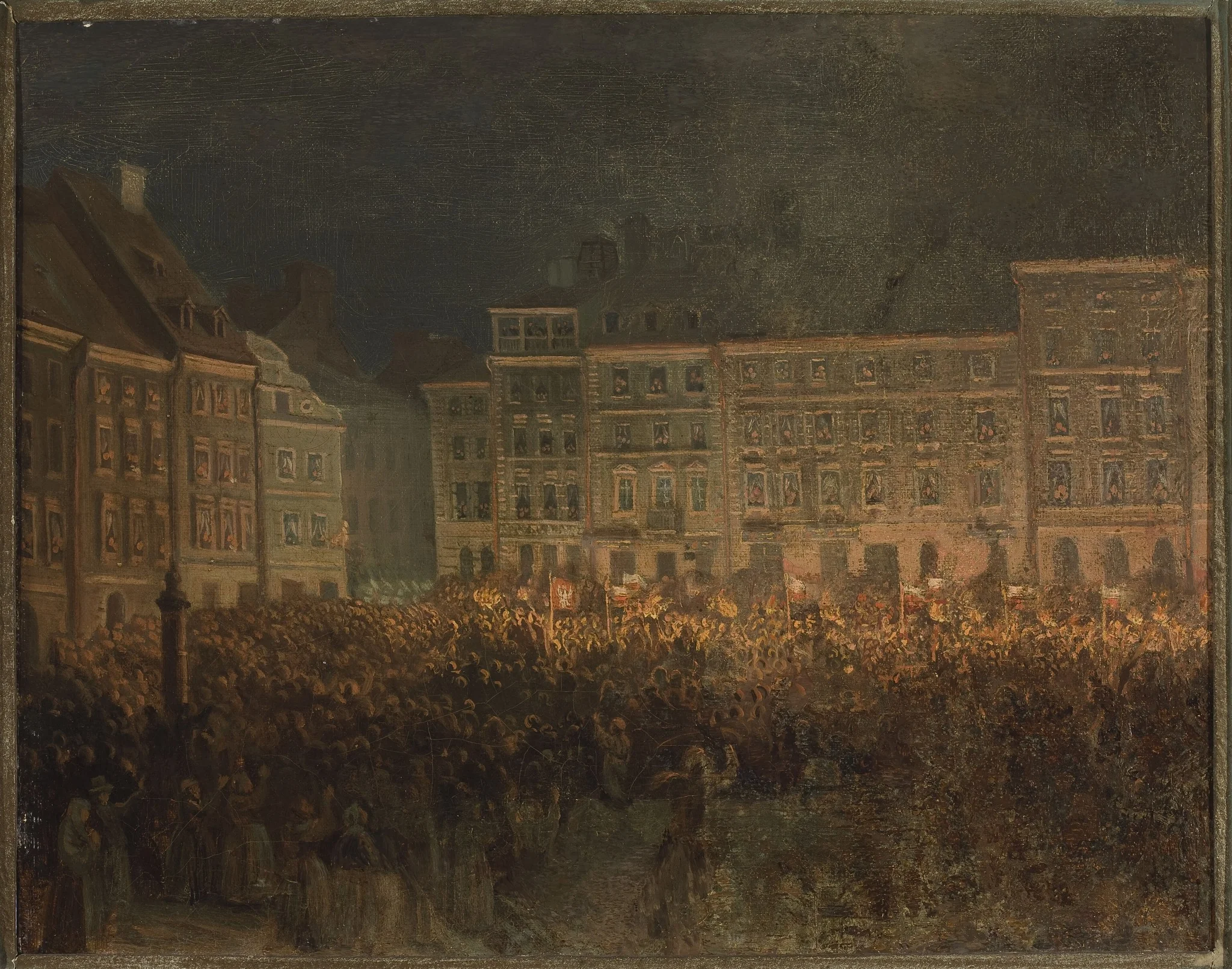 Patriotic manifestation at the square of the Old Town in 1861, by Aleksander Lesser, oil, 1861