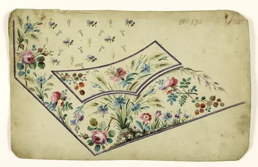 Composition de fleurs sauvages, d'épis et d'amoncellement de galets, projets de broderies de gilet, XVIIIème siècle