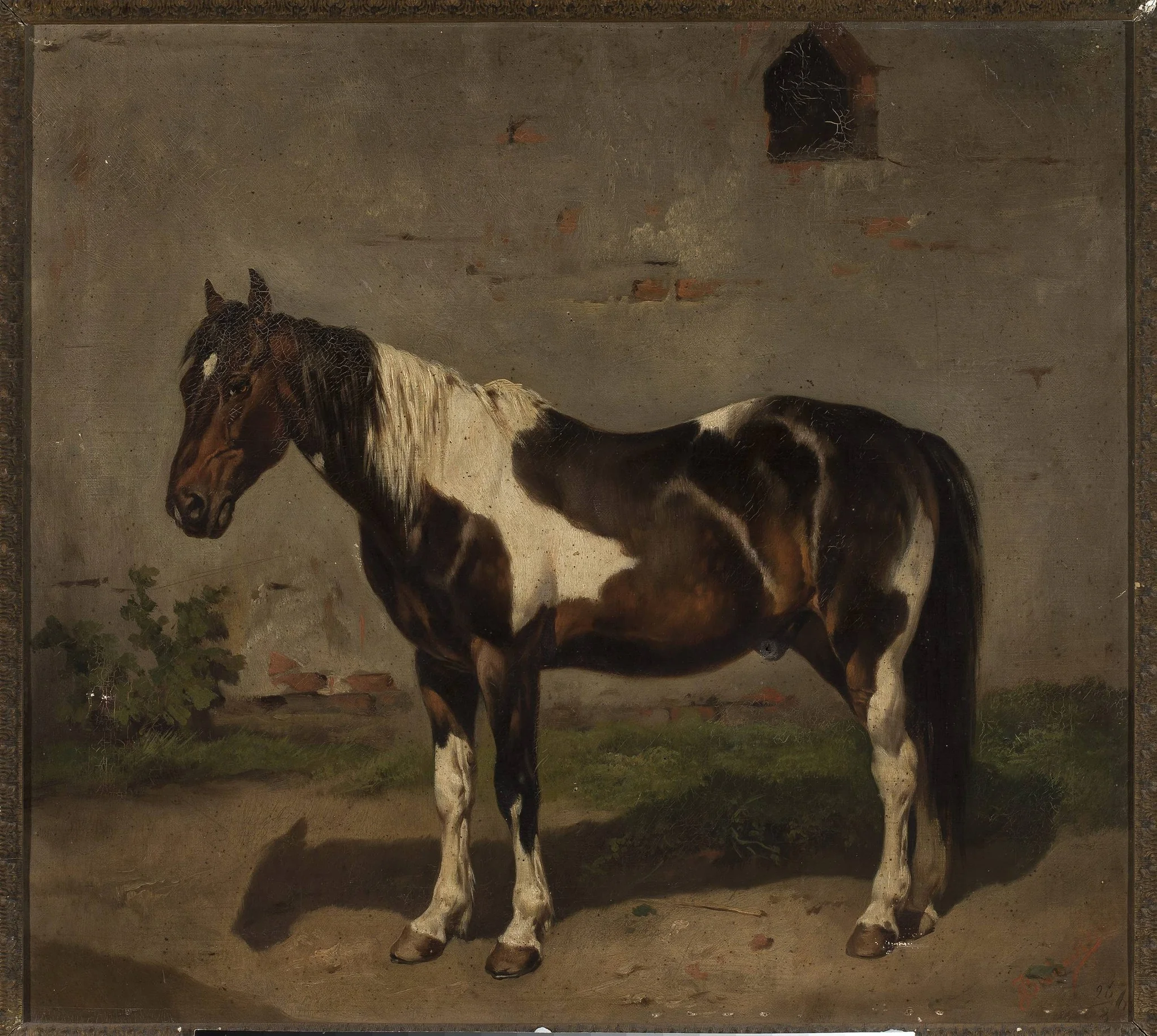 Horse with the barn in the background, by Józef Brodowski the Elder, oil, 1866